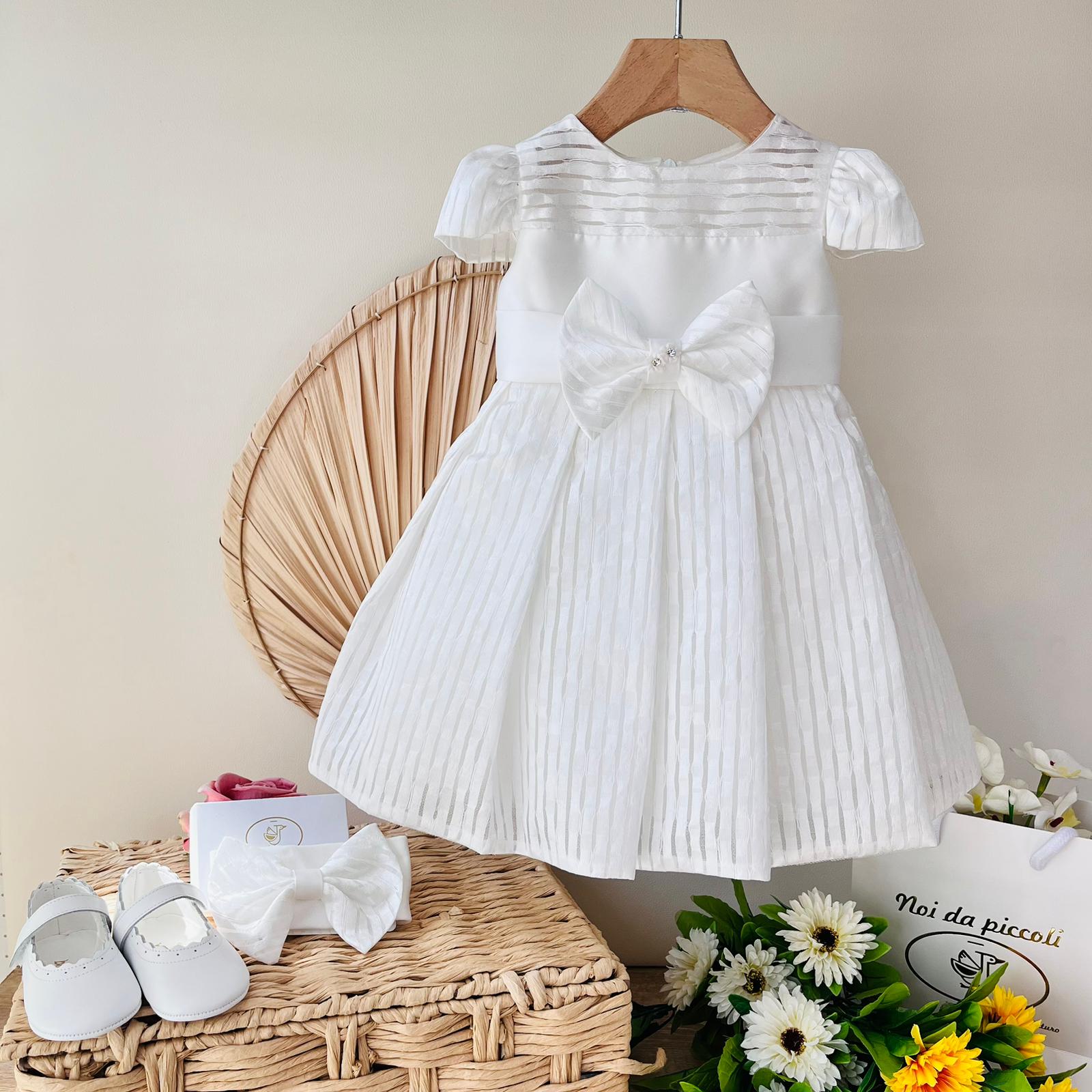 ABITO CERIMONIALE BIANCO CON TULLE E FIOCCO CENTRALE - Noi da piccoli