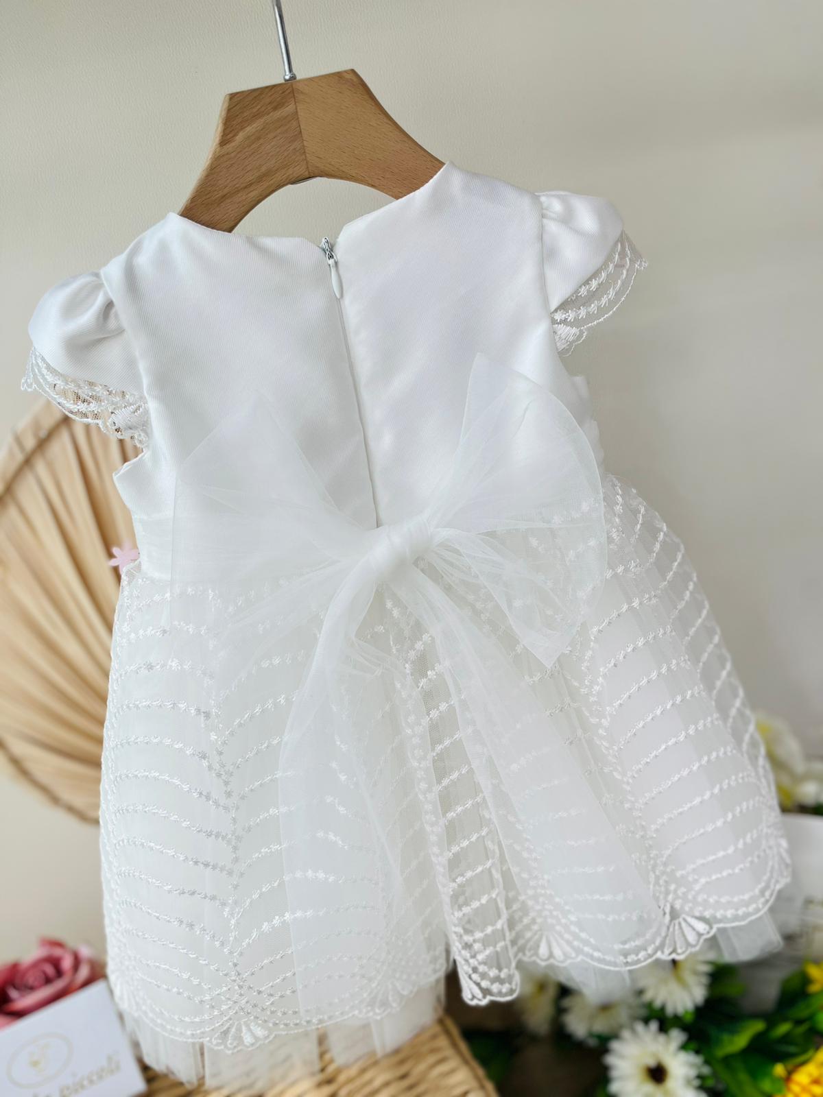 ABITO CERIMONIALE BIANCO CON TULLE E FIOCCO CENTRALE - Noi da piccoli