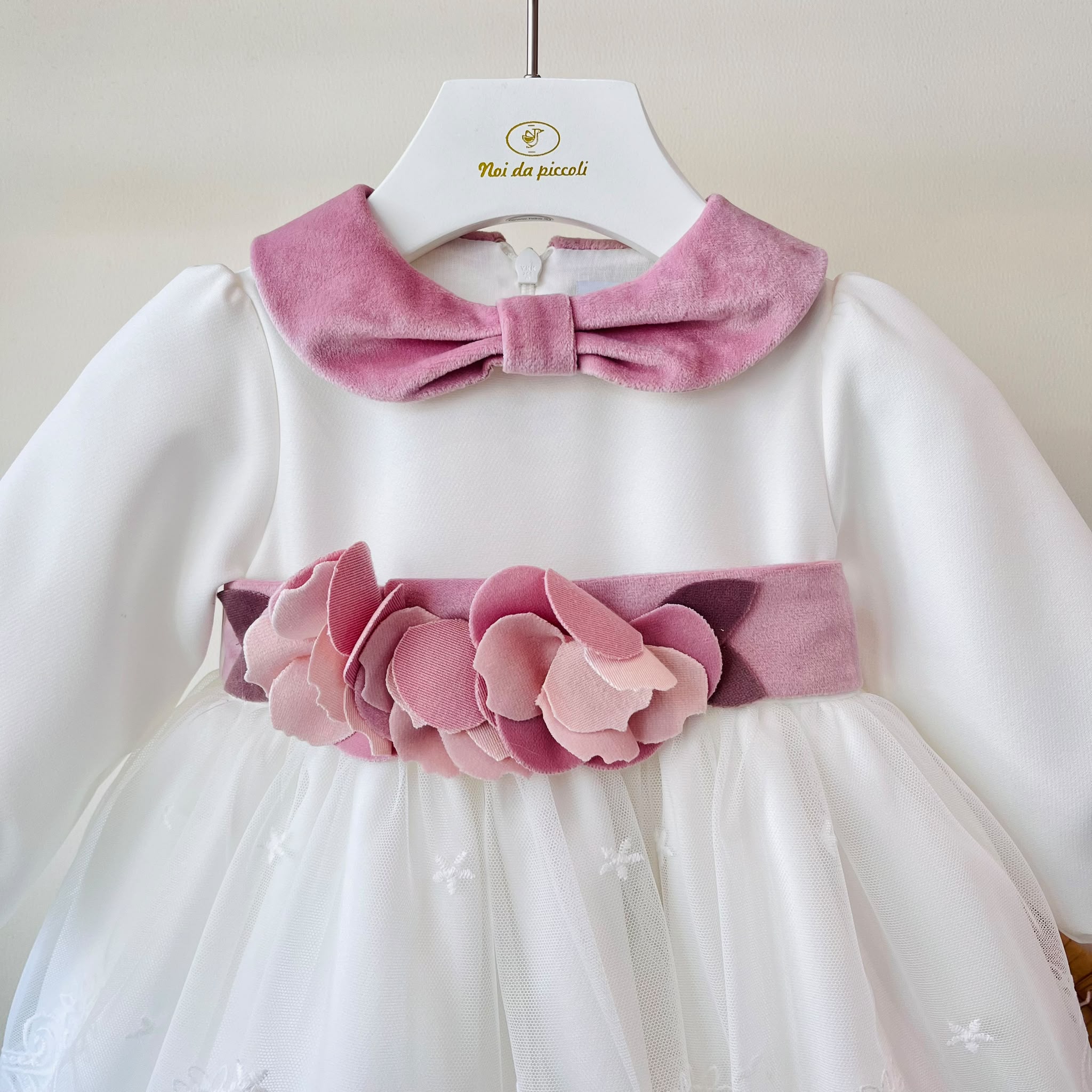 ABITO CERIMONIALE CON FASCIA FIORI PANNA - Noi da piccoli