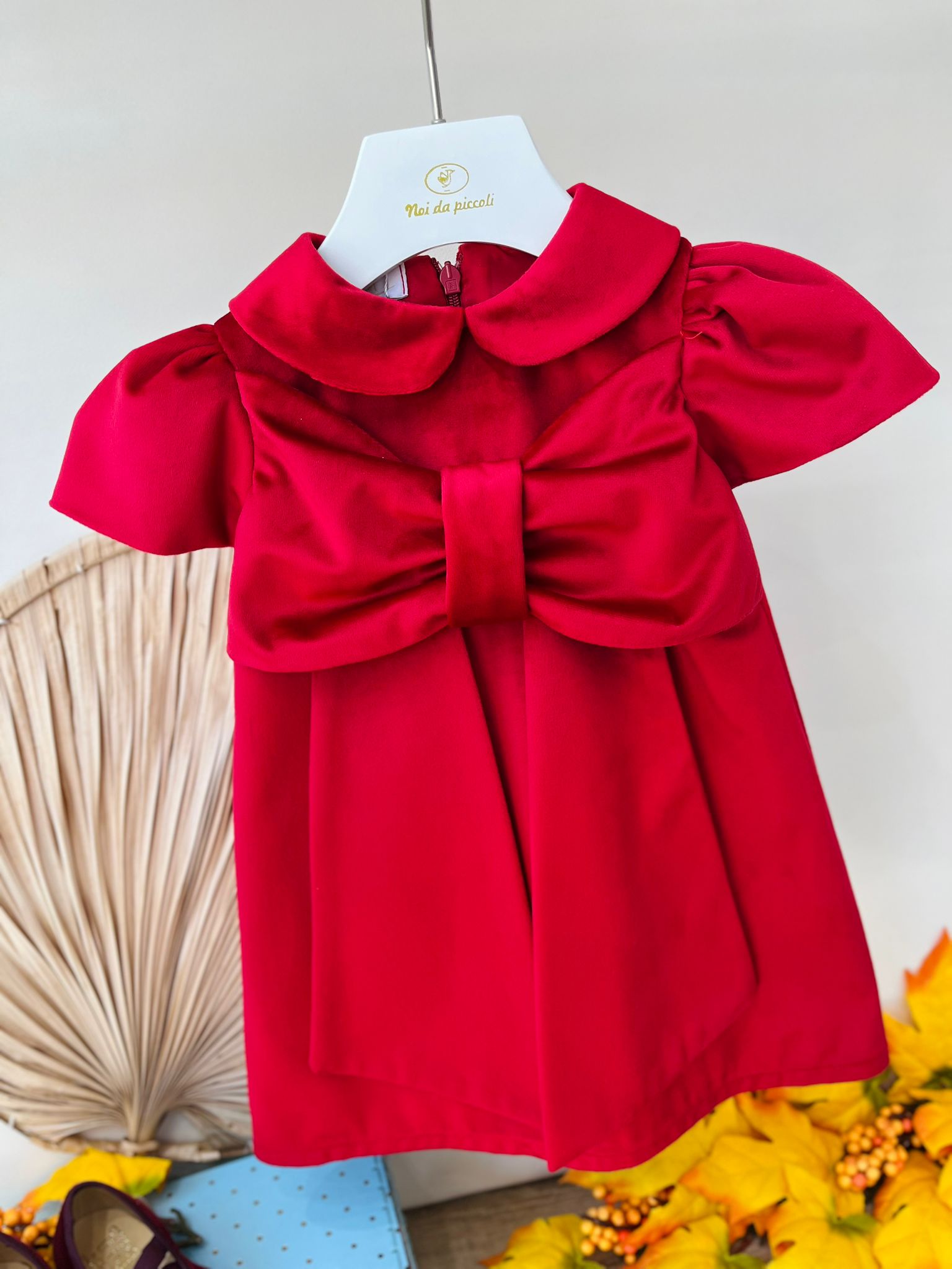 ABITO CERIMONIALE IN VELLUTO CON FIOCCHETTO Rosso - Noi da piccoli