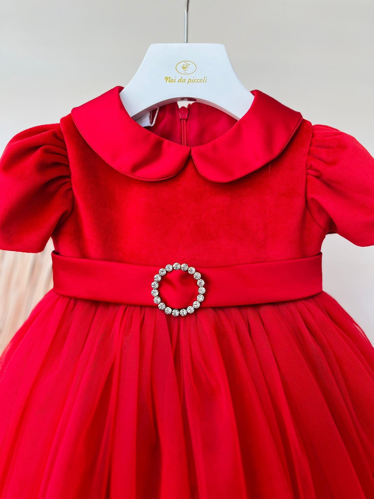 ABITO CERIMONIALE IN VELLUTO E TULLE CON SWAROSKI Rosso - Noi da piccoli