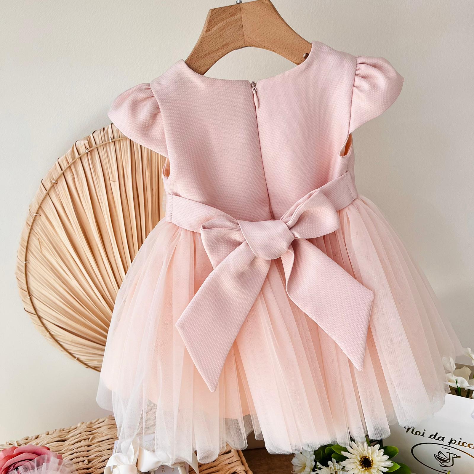 ABITO CERIMONIALE ROSA CON TULLE E FIORELLINO CON PERLINE - Noi da piccoli