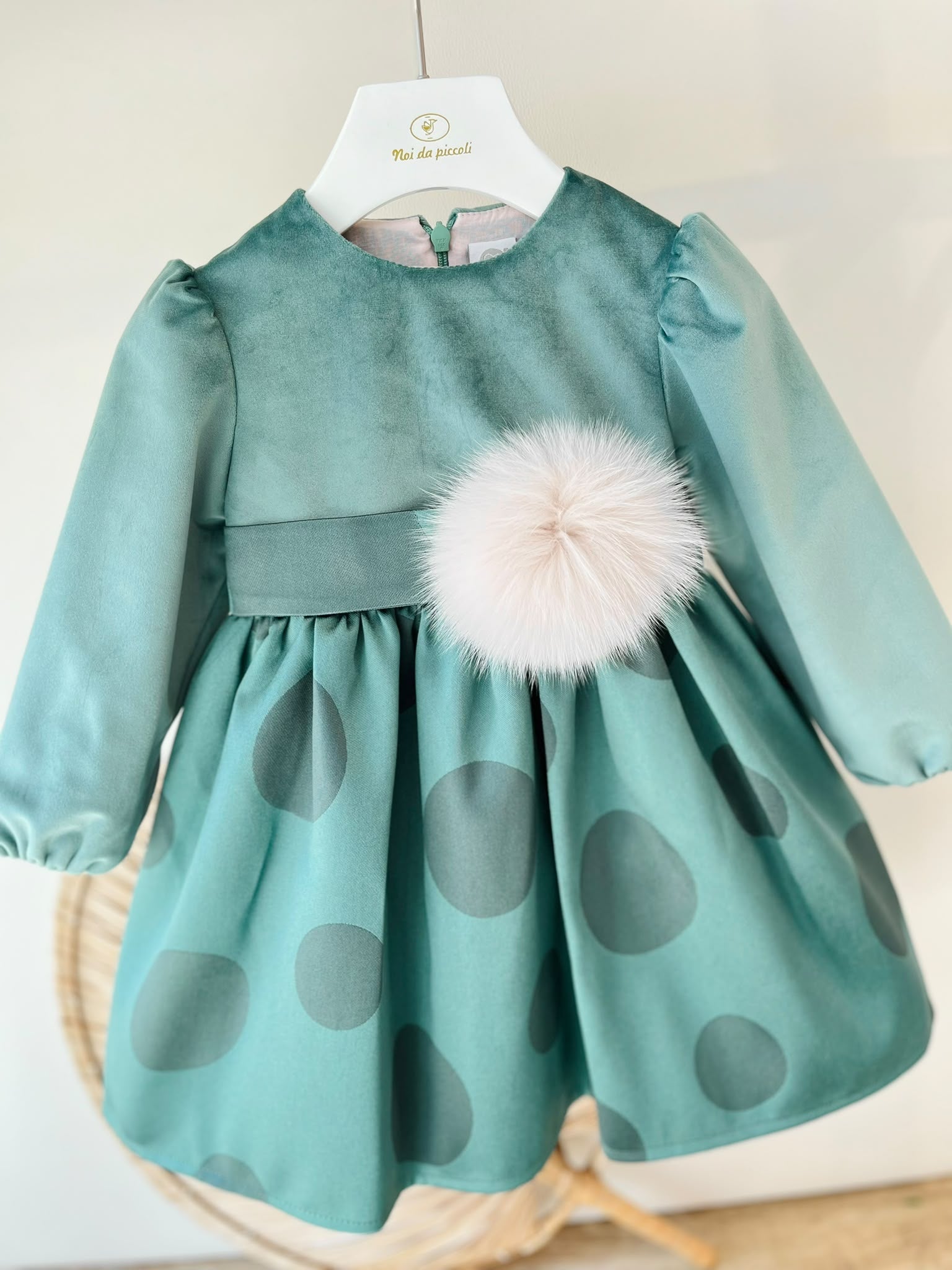 ABITO CERIMONIALE VELLUTO CON PONPOM VERDE - Noi da piccoli