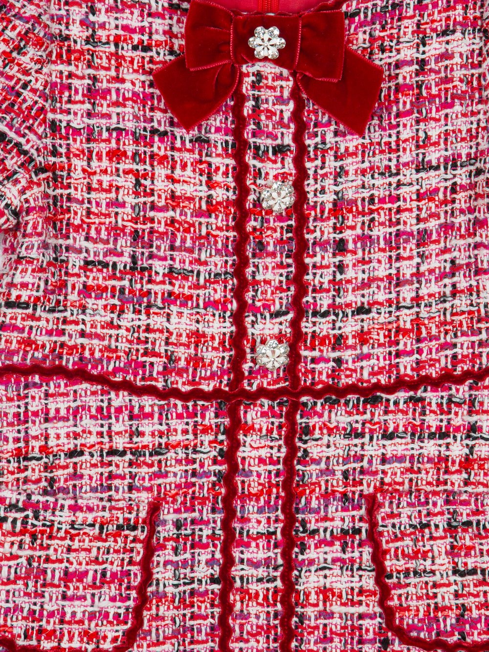 ABITO CORTO CON BOTTONI E FIOCCO IN VELLUTO RED - Noi da piccoli