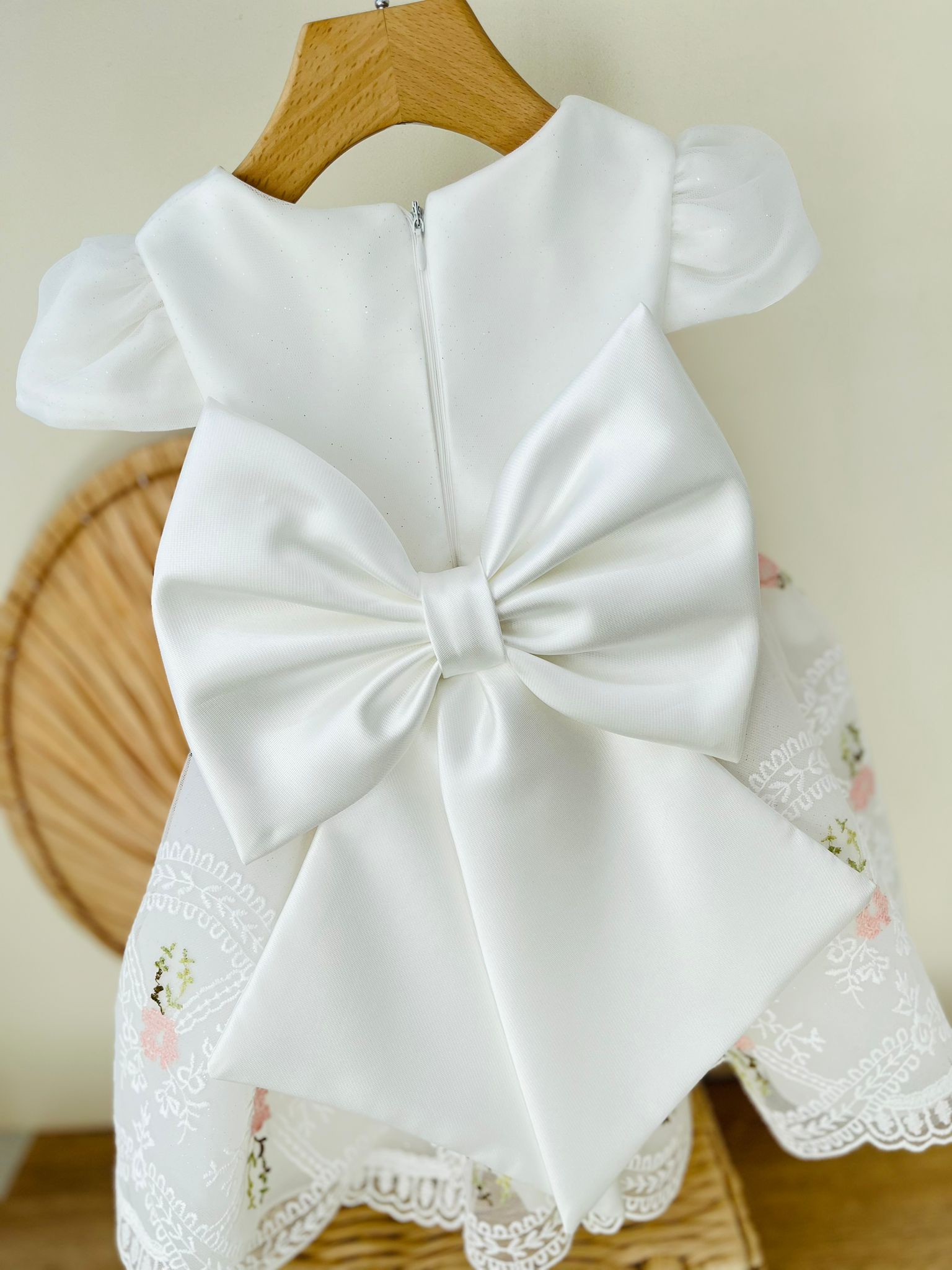 ABITO IN RASO PANNA TULLE FLOREALE - Noi da piccoli