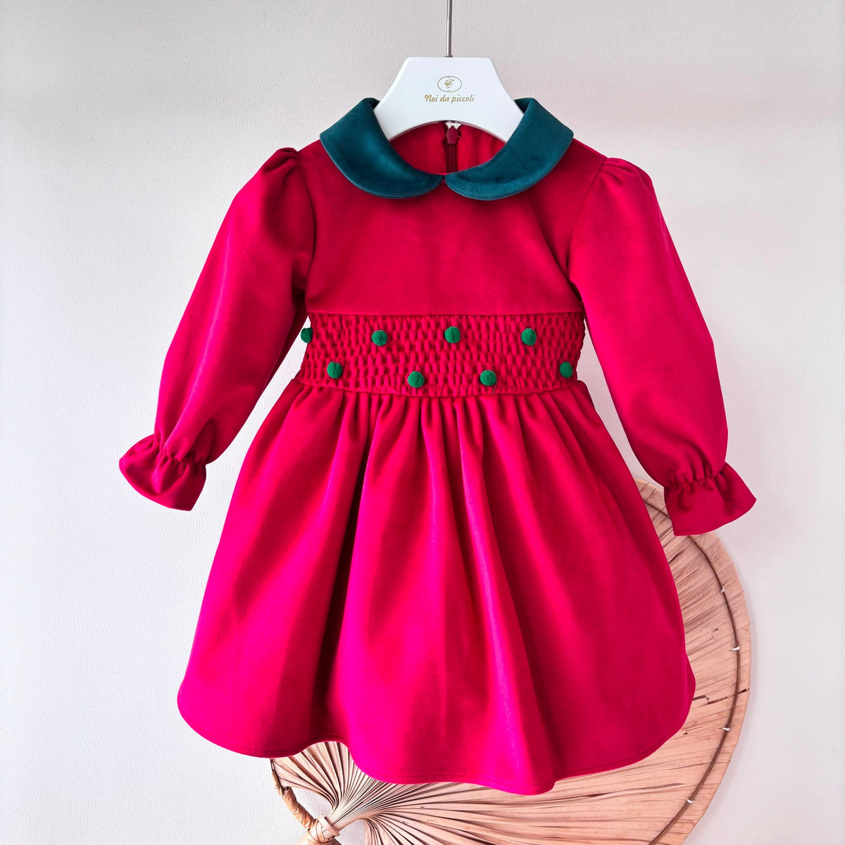 Abito in Velluto con Punto Smok Rosso Bufi - Noi da piccoli