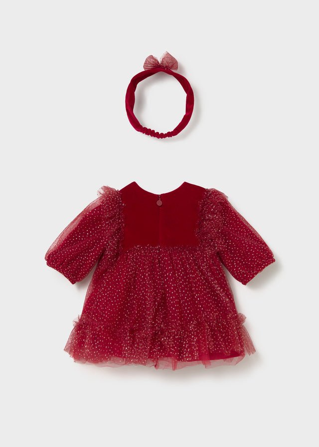 ABITO IN VELLUTO E TULLE ROSSO CON FASCIA - Noi da piccoli