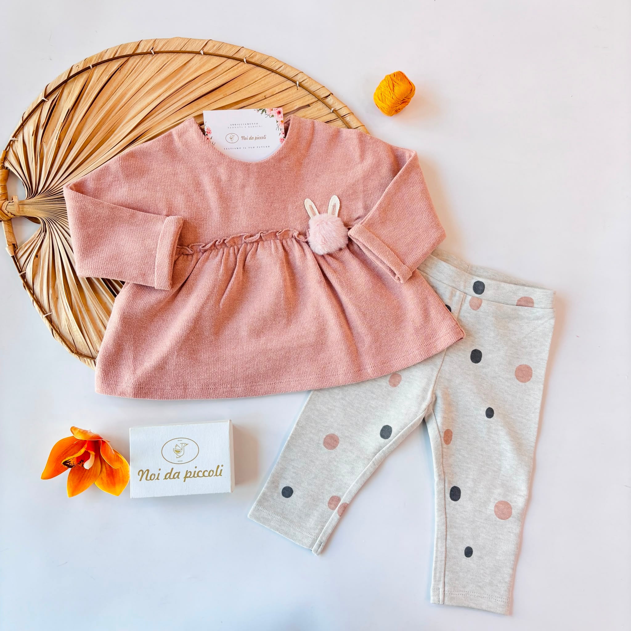 COMPLETO IN COTONE CALDO ROSA CON POIS