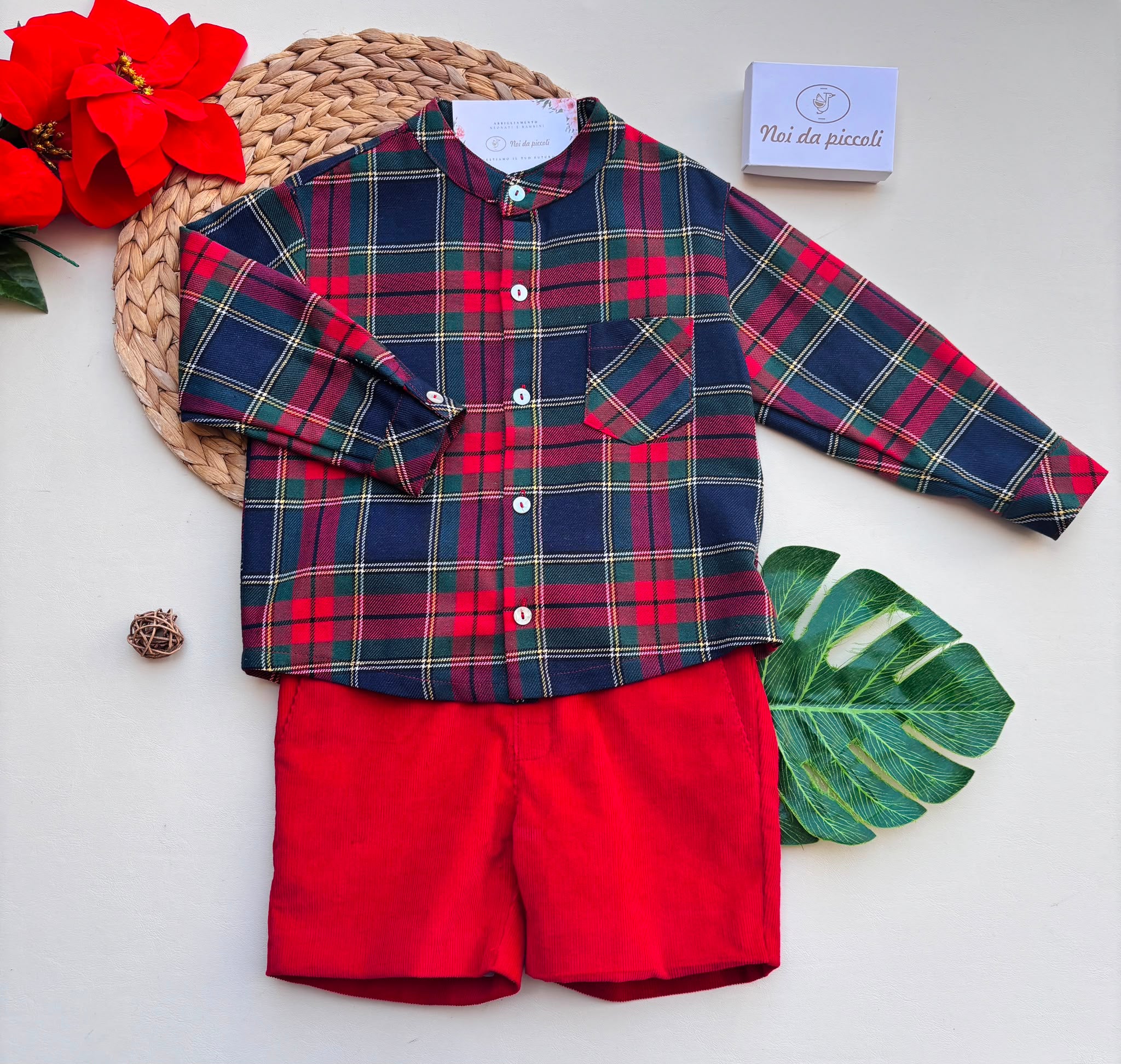 COMPLETO 2 PZ FILATO CALDO ROSSO TARTAN