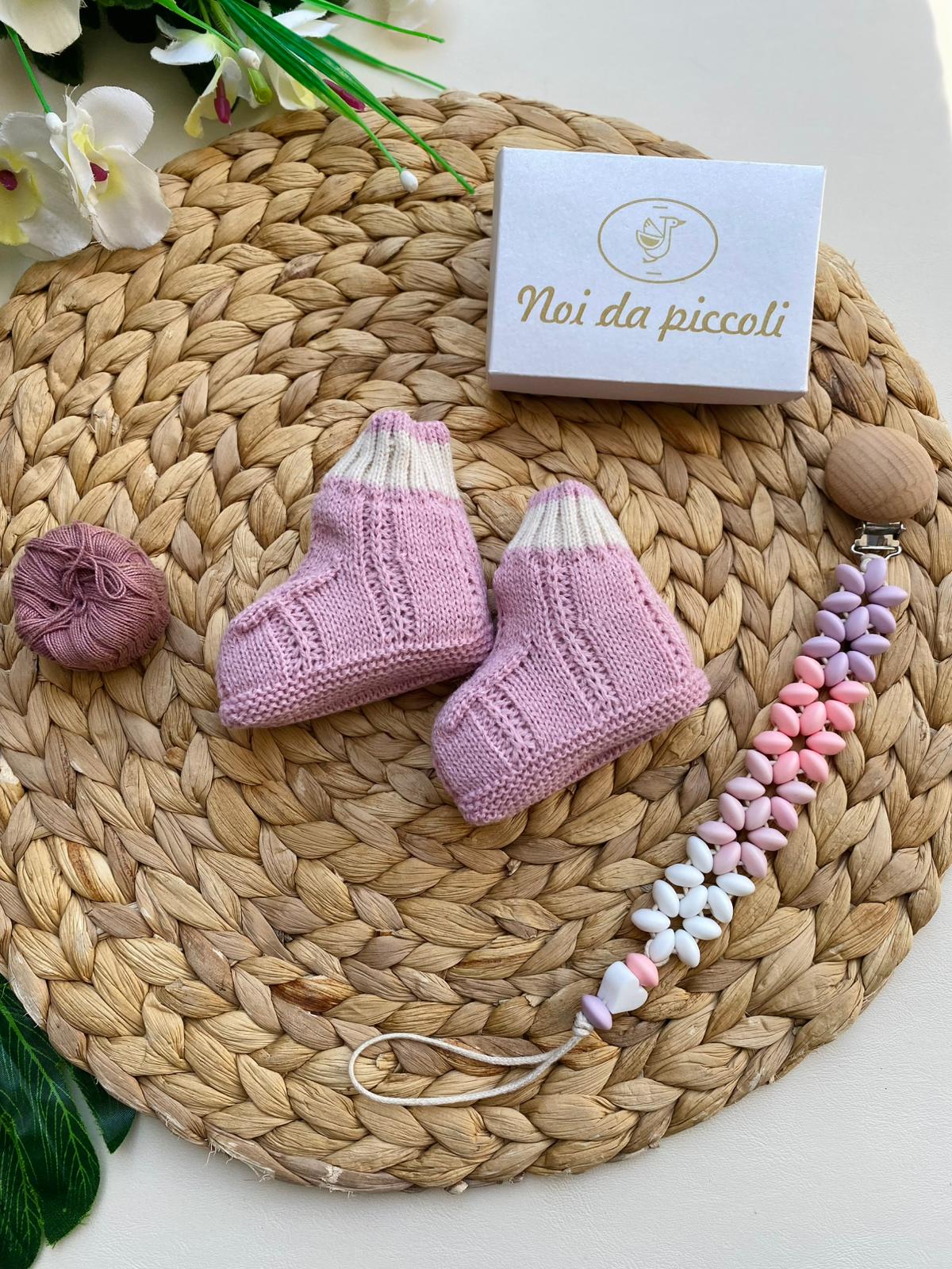 BABBUCCE IN FILATO CALDO FILATO CALDO ROSA CREMA - Noi da piccoli