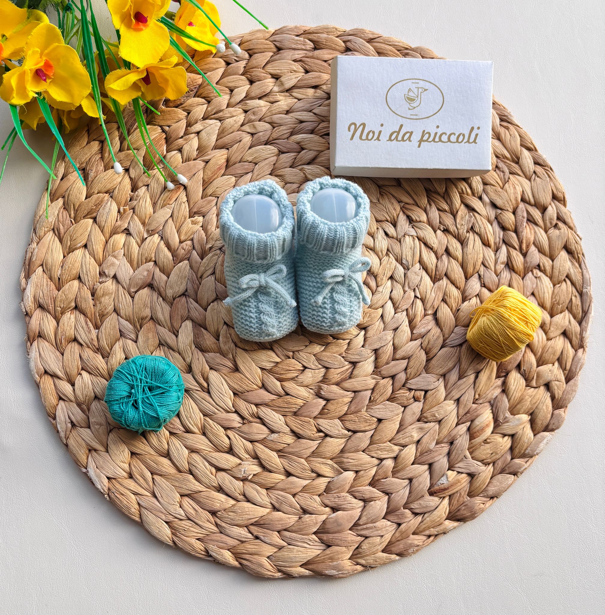 BABBUCCE IN FILATO CALDO VERDE ACQUA - Noi da piccoli