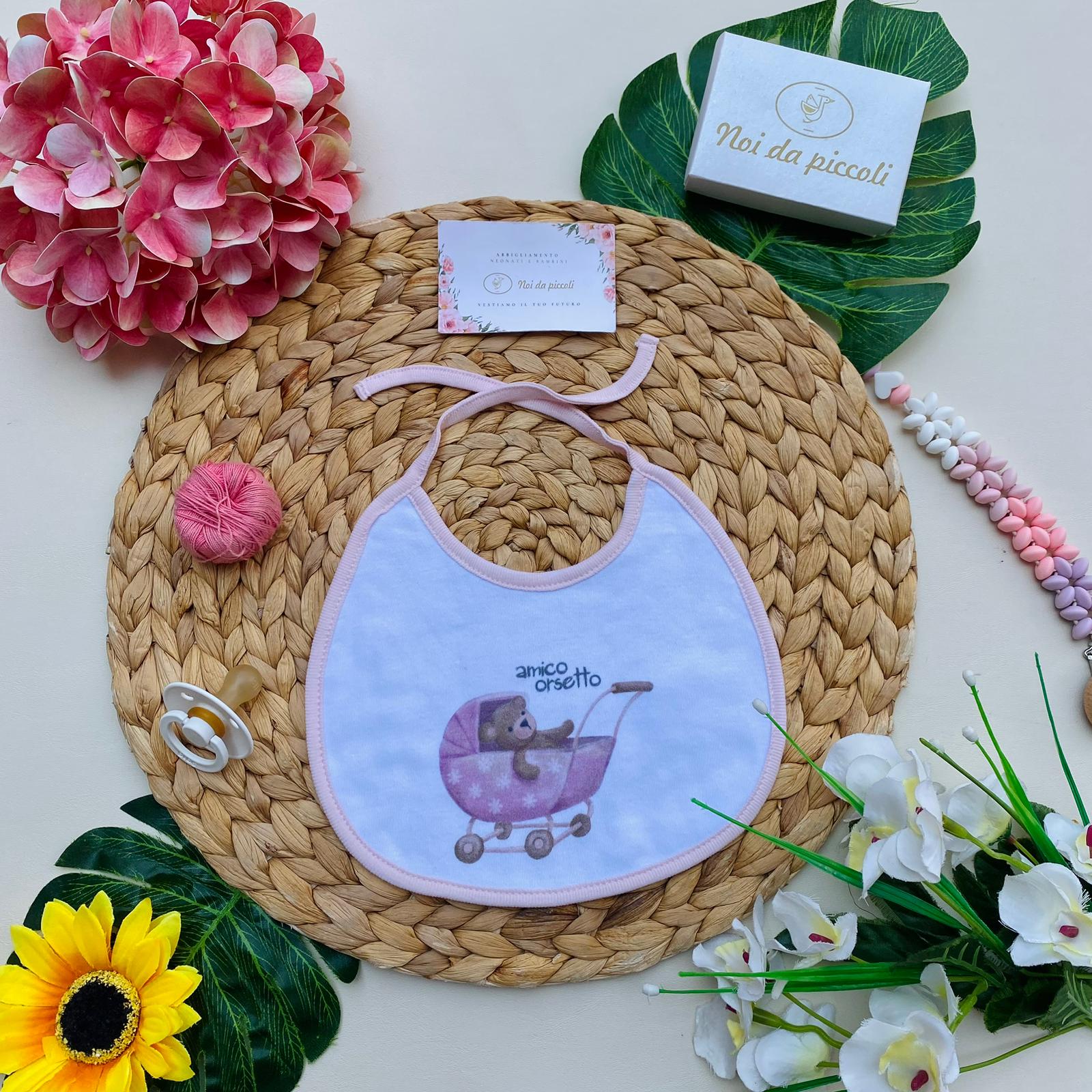 BAVETTA 100 % COTONE bianco - rosa - Noi da piccoli