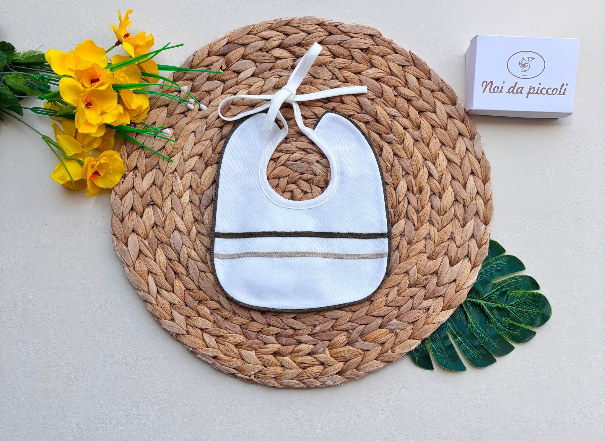 BAVETTA 100 % COTONE VERDE E BEIGE - Noi da piccoli