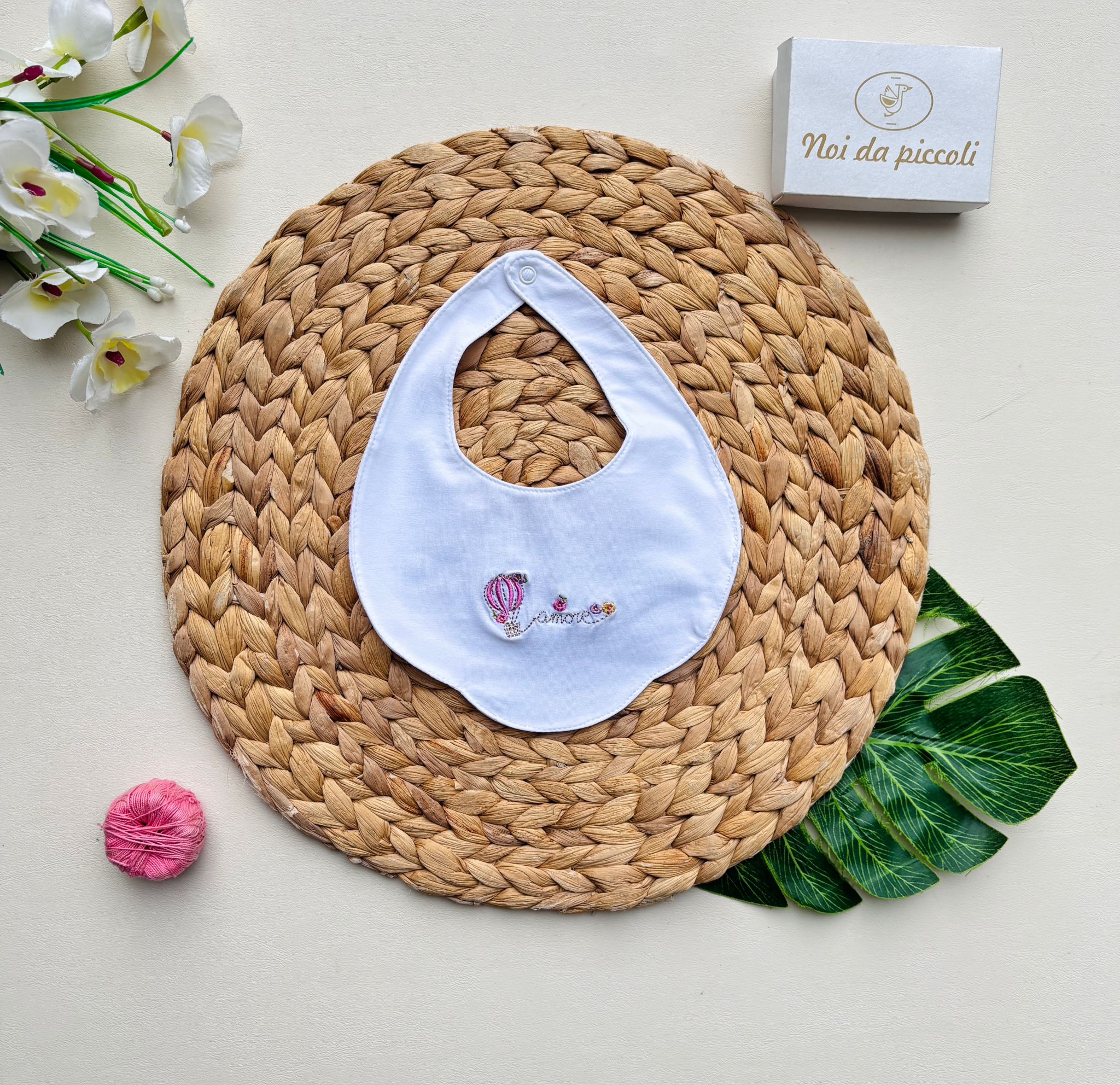 BAVETTA AMORE COTONE BIANCO ROSA - Noi da piccoli