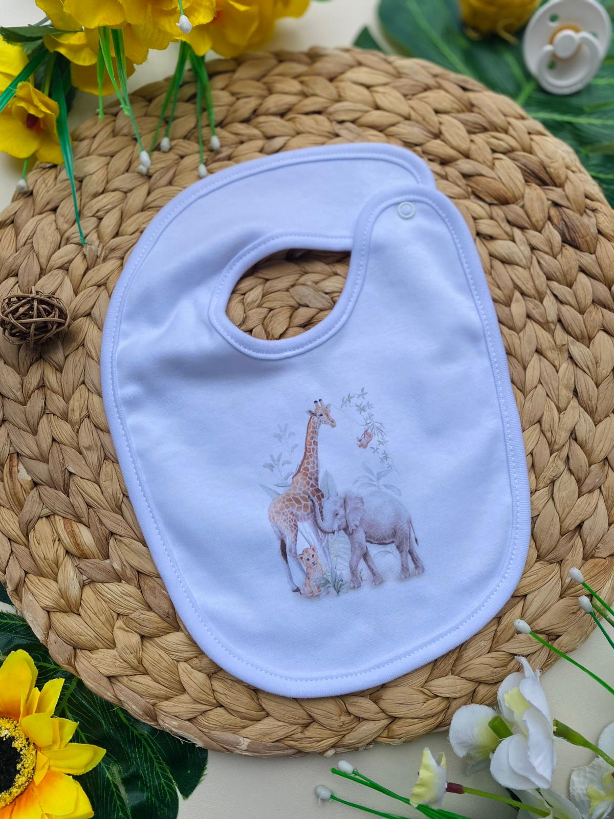 BAVETTA BIANCA CON ANIMALI SAVANA - Noi da piccoli