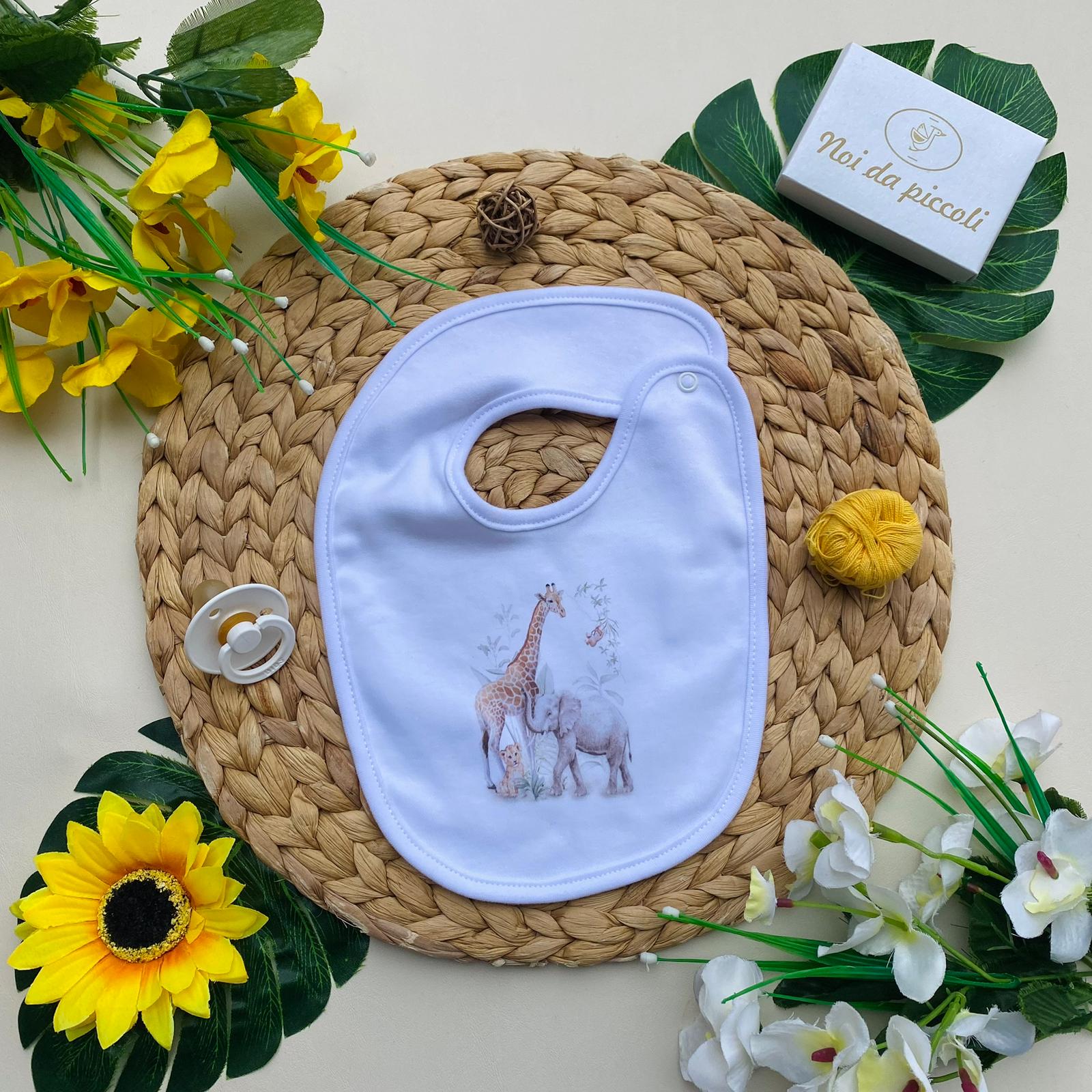 BAVETTA BIANCA CON ANIMALI SAVANA - Noi da piccoli
