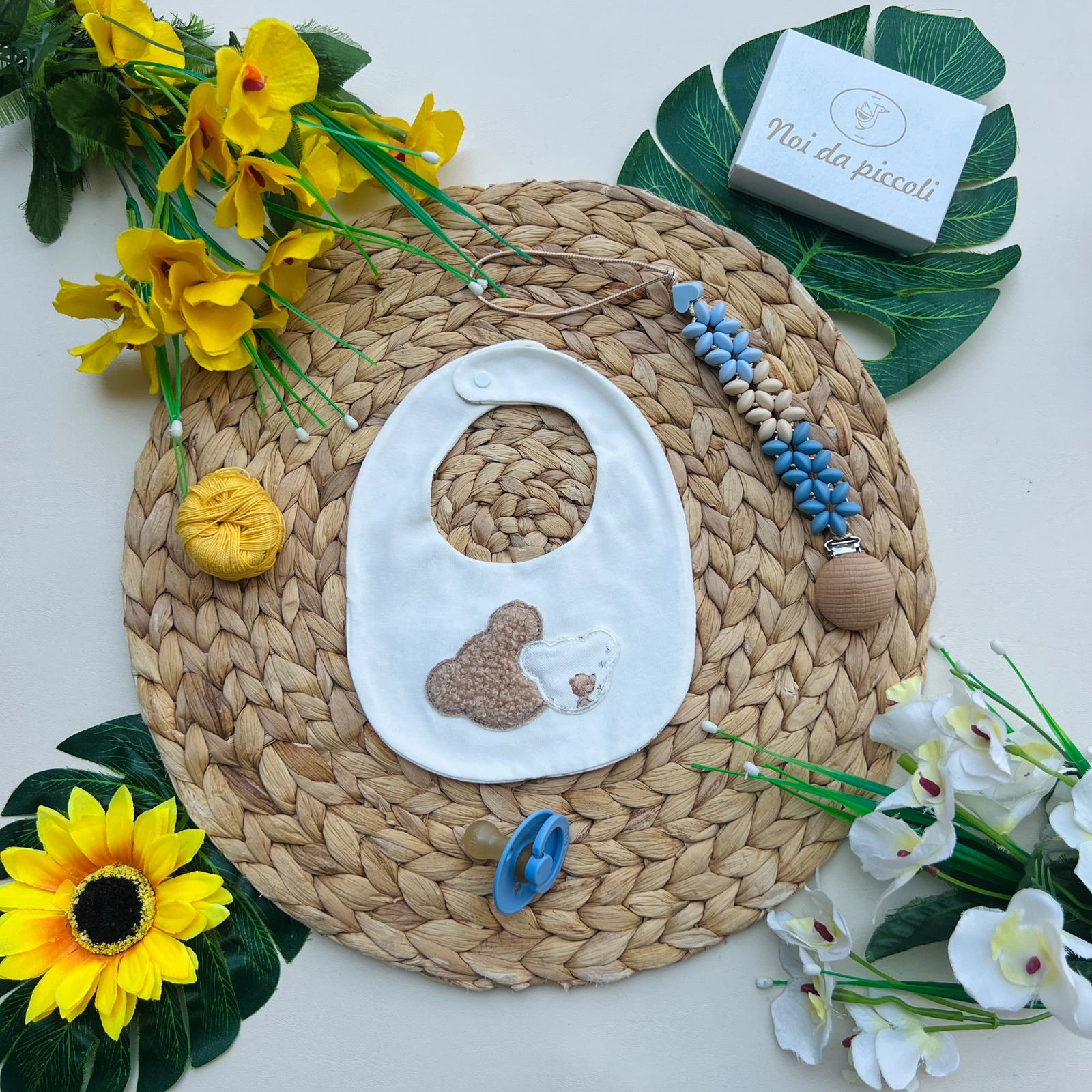 BAVETTA BIANCA CON ORSETTO BEIGE E BIANCO - Noi da piccoli