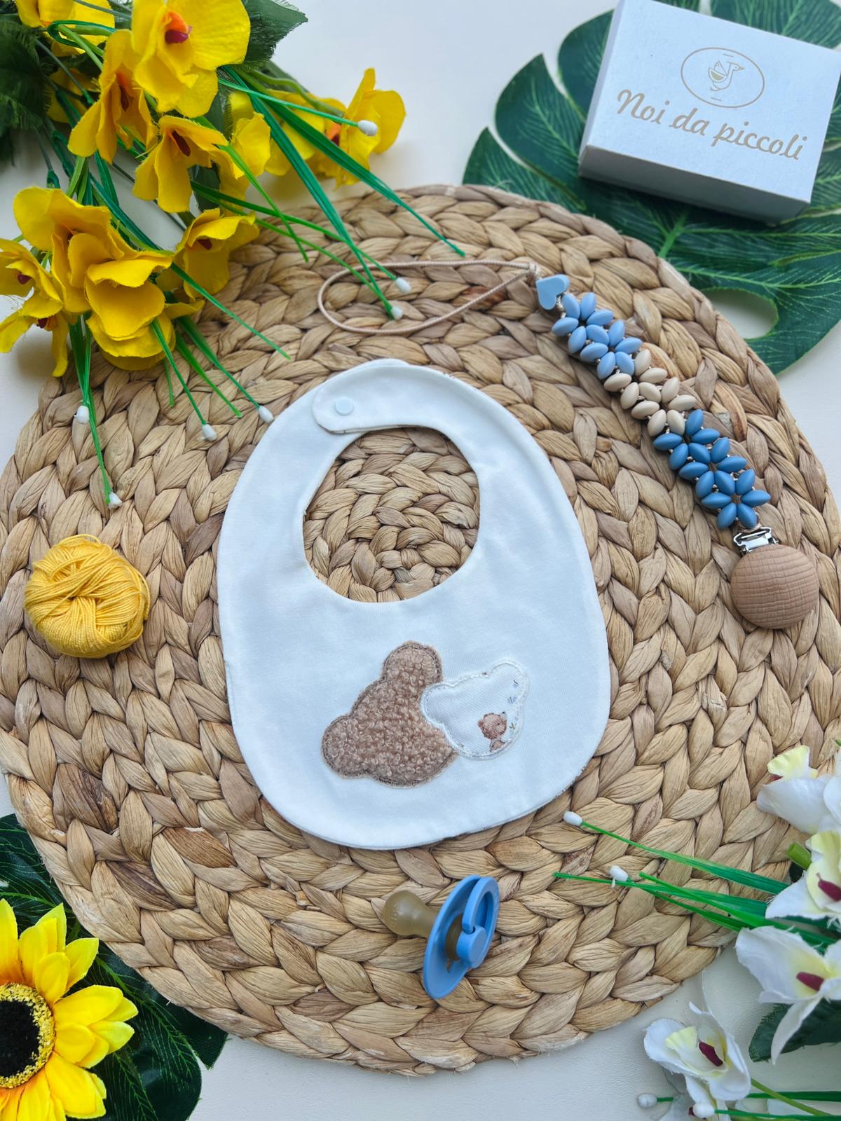 BAVETTA BIANCA CON ORSETTO BEIGE E BIANCO - Noi da piccoli