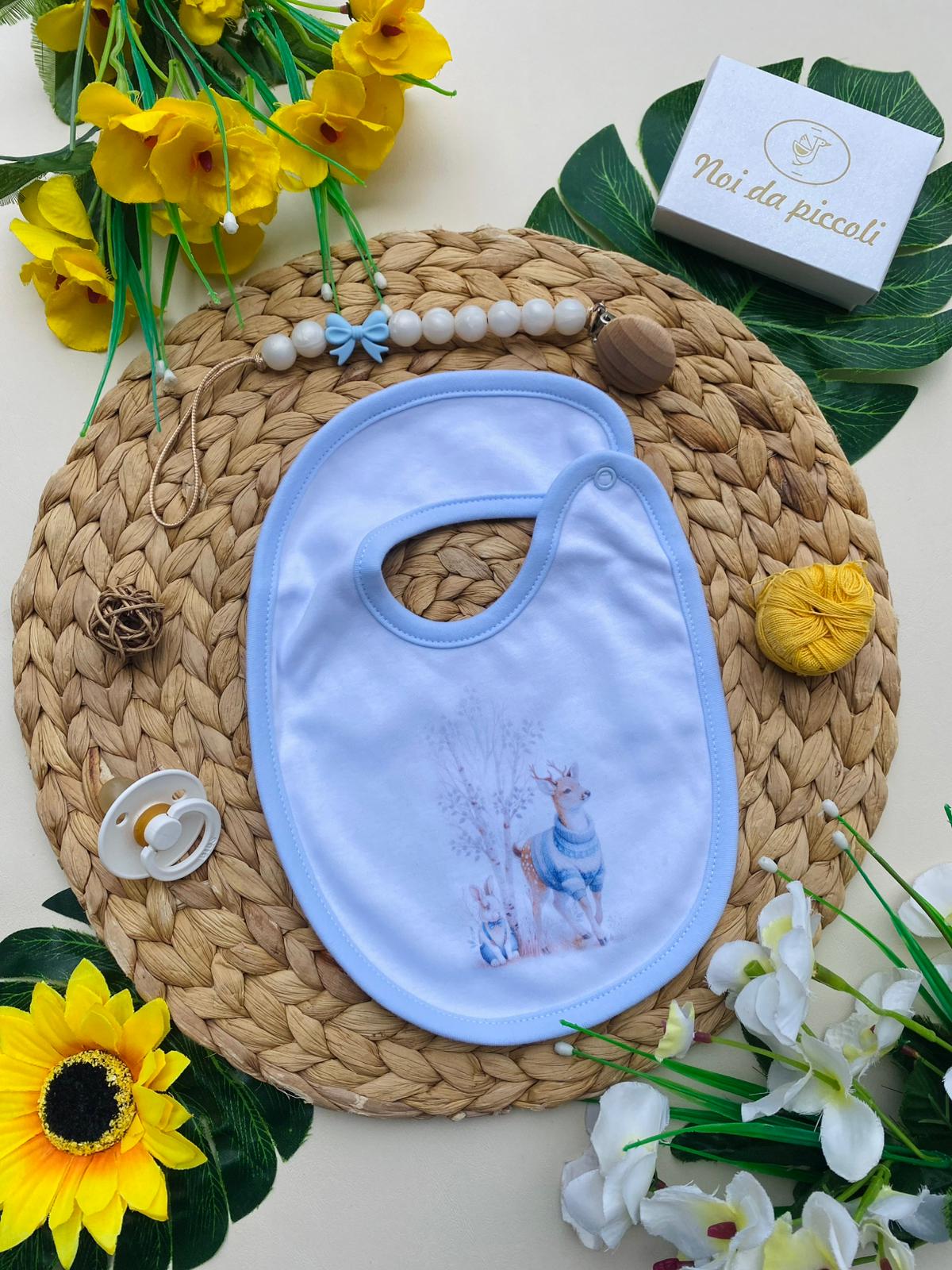 BAVETTA BIANCA E CIELO CON CONIGLIETTO E CERVO CIELO - Noi da piccoli