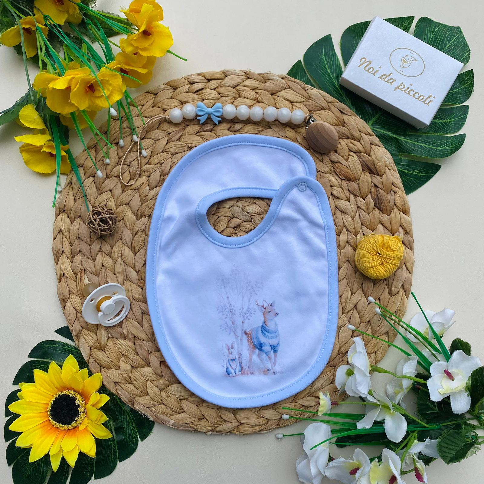 BAVETTA BIANCA E CIELO CON CONIGLIETTO E CERVO CIELO - Noi da piccoli