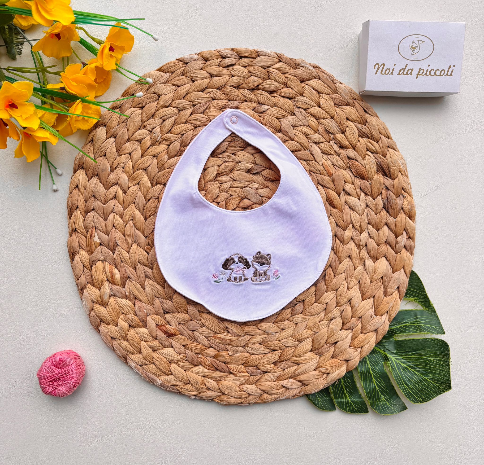 BAVETTA CON CAGNOLINI COTONE BIANCO - Noi da piccoli