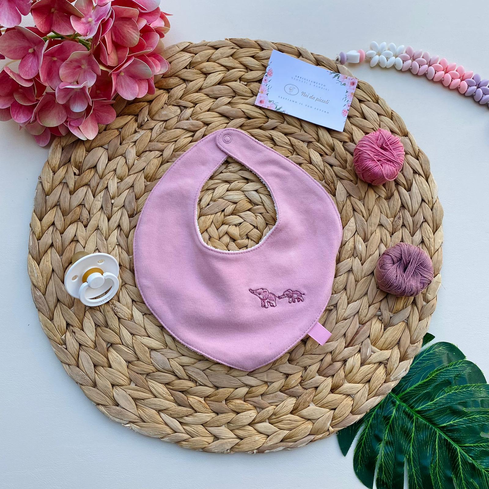 BAVETTA CON ELEFANTINI FILATO CALDO ROSA - Noi da piccoli