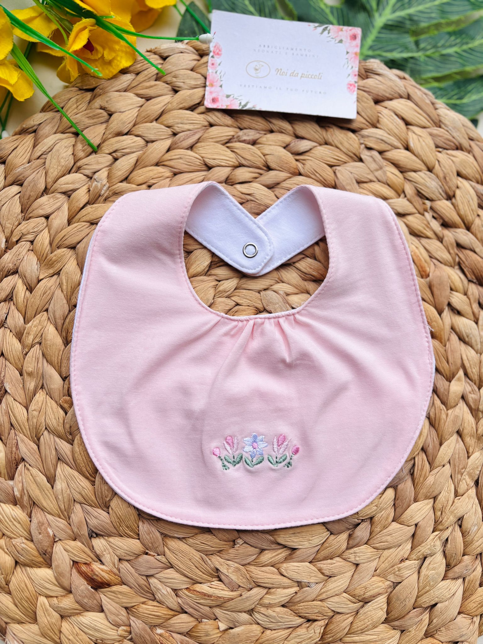 BAVETTA CON FIORELLINI COTONE ROSA - Noi da piccoli