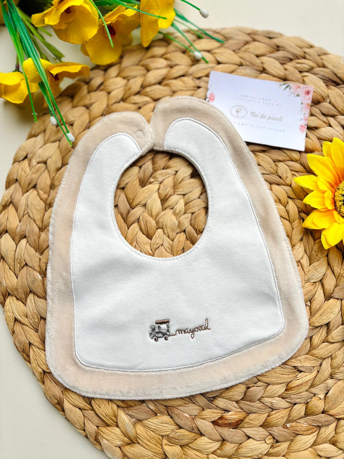 BAVETTA IN CALDO COTONE BIANCO BEIGE - Noi da piccoli