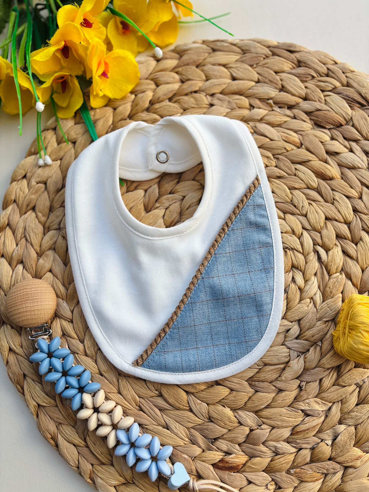 BAVETTA IN CALDO COTONE PANNA JEANS - Noi da piccoli