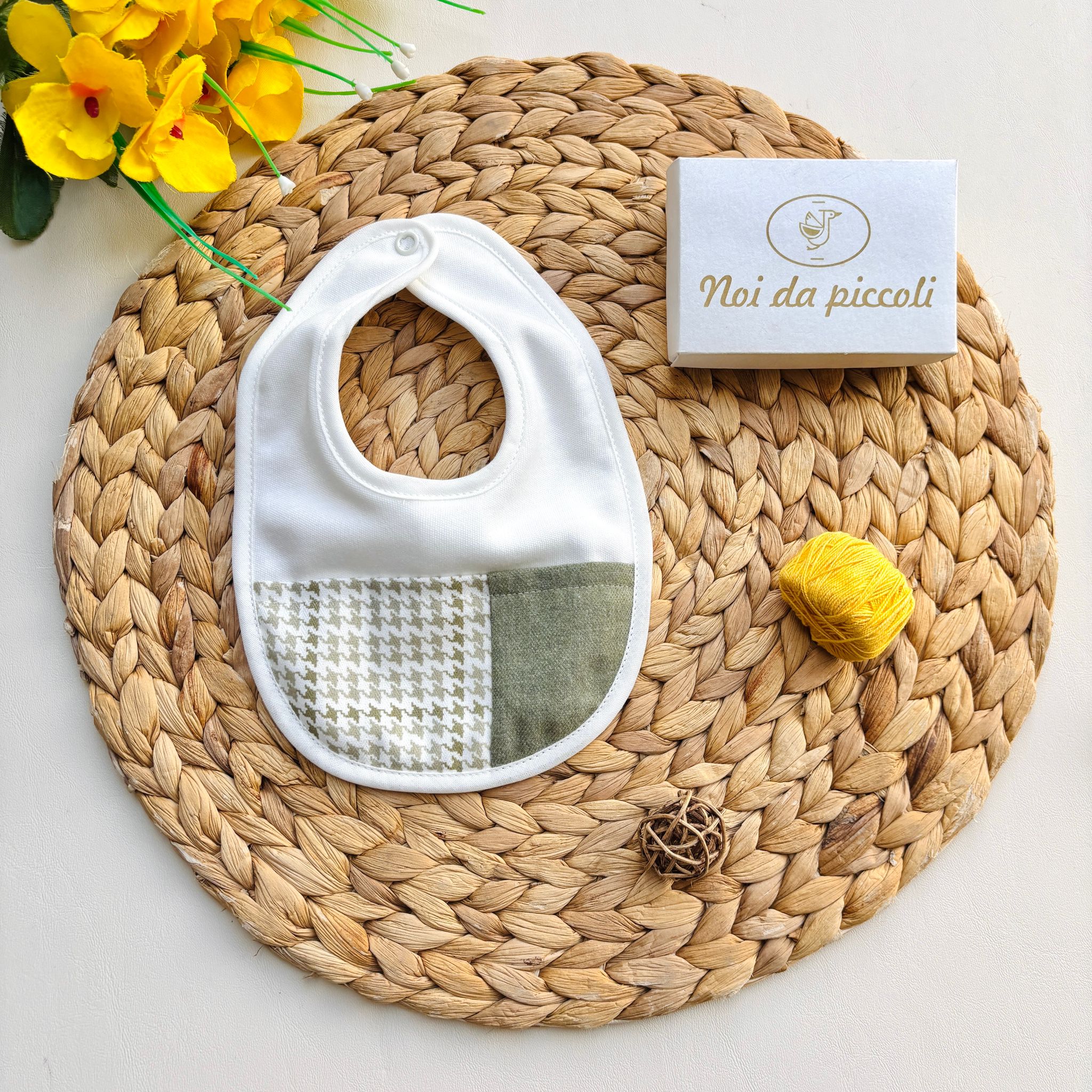 BAVETTA IN CALDO COTONE PANNA VERDE - Noi da piccoli