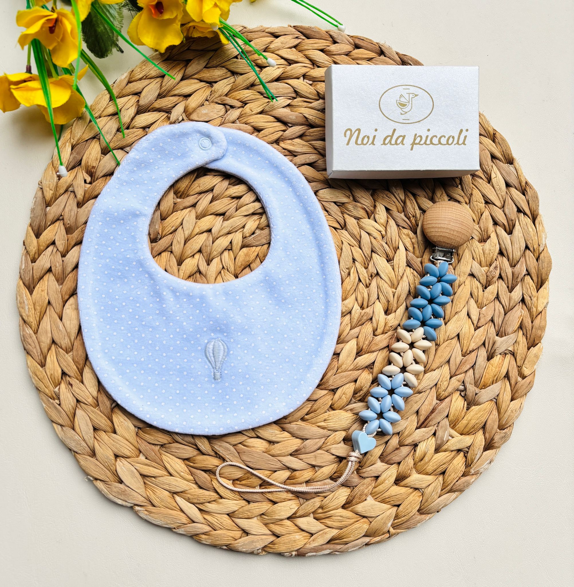 BAVETTA IN CINIGLIA A POIS E MONGOLFIERA CIELO - Noi da piccoli