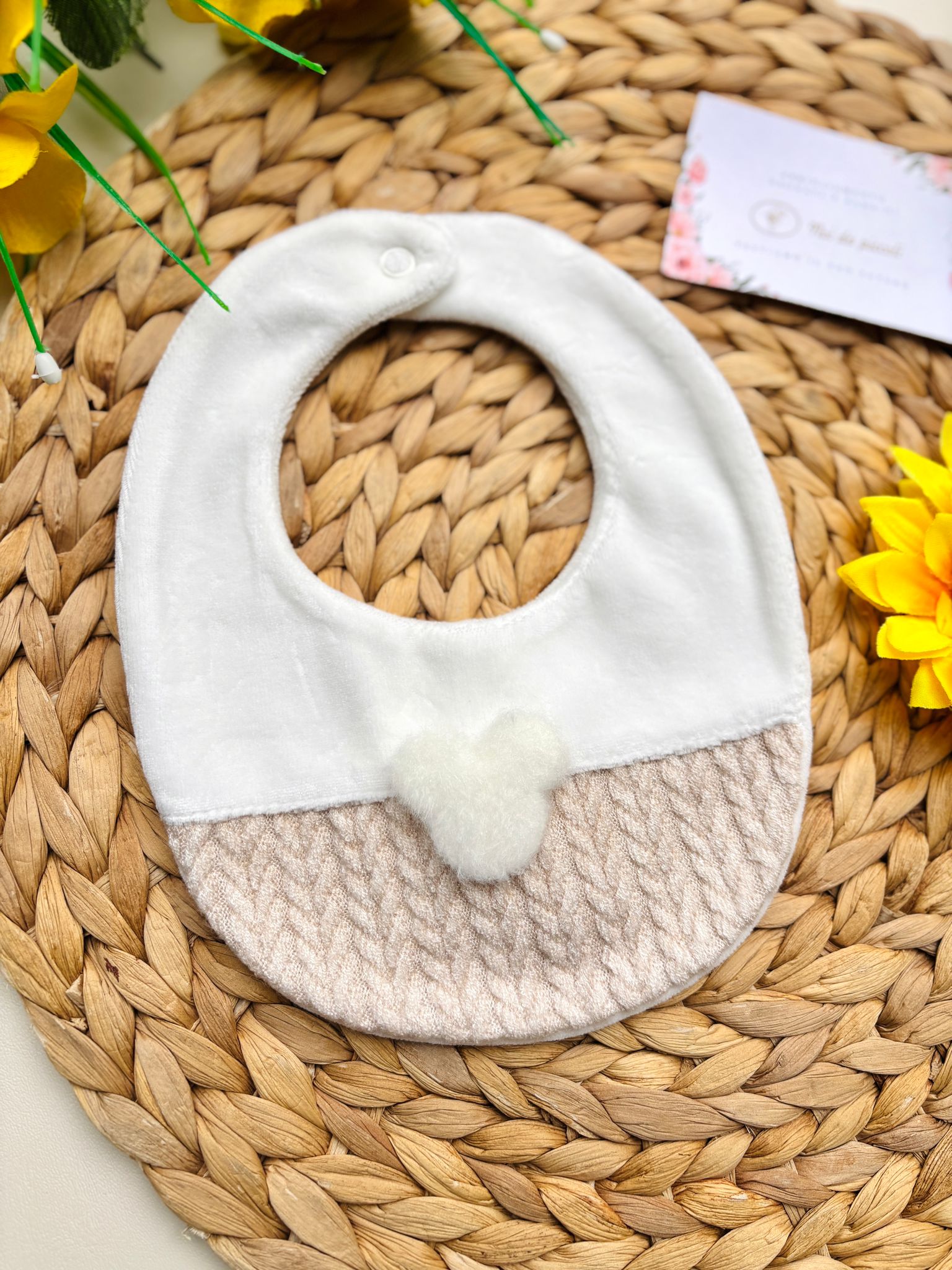 BAVETTA IN CINIGLIA CON ORSETTO BIANCO BEIGE - Noi da piccoli