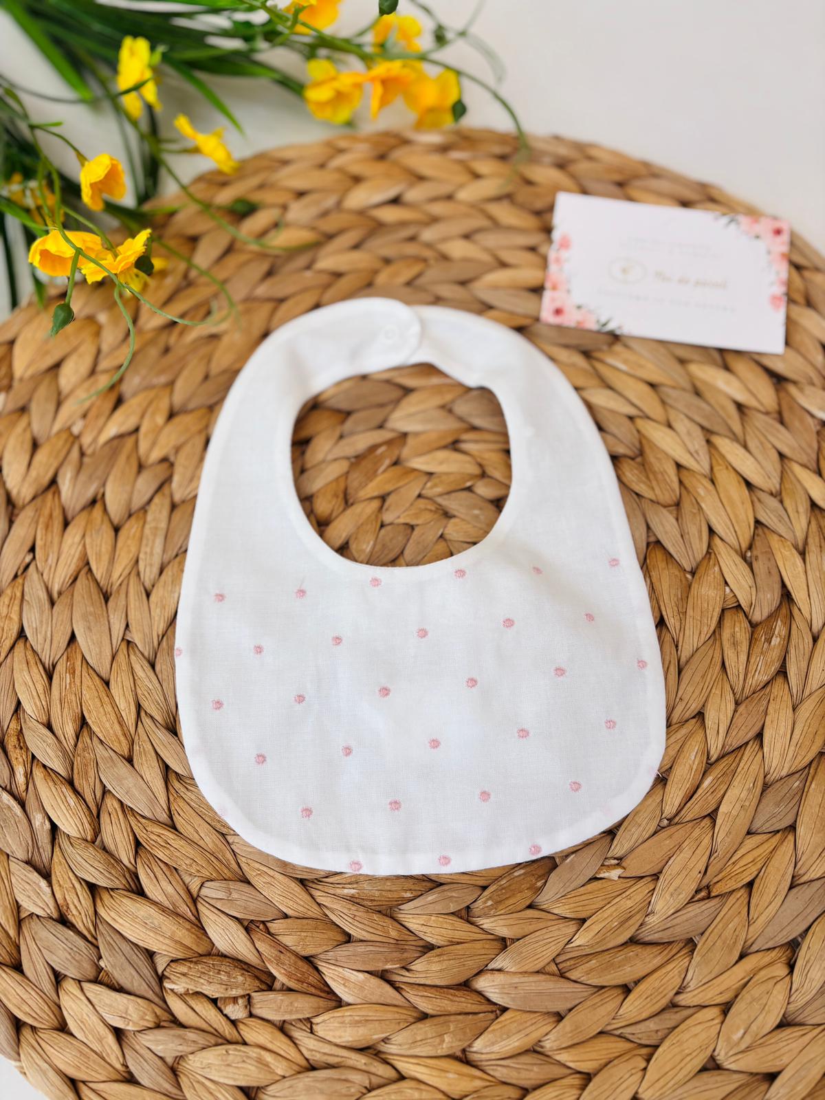 BAVETTA IN COTONE A POIS BIANCO ROSA - Noi da piccoli
