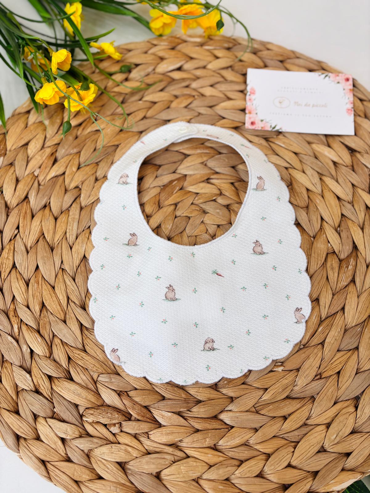BAVETTA IN COTONE CON CONIGLIETTI BIANCO - Noi da piccoli
