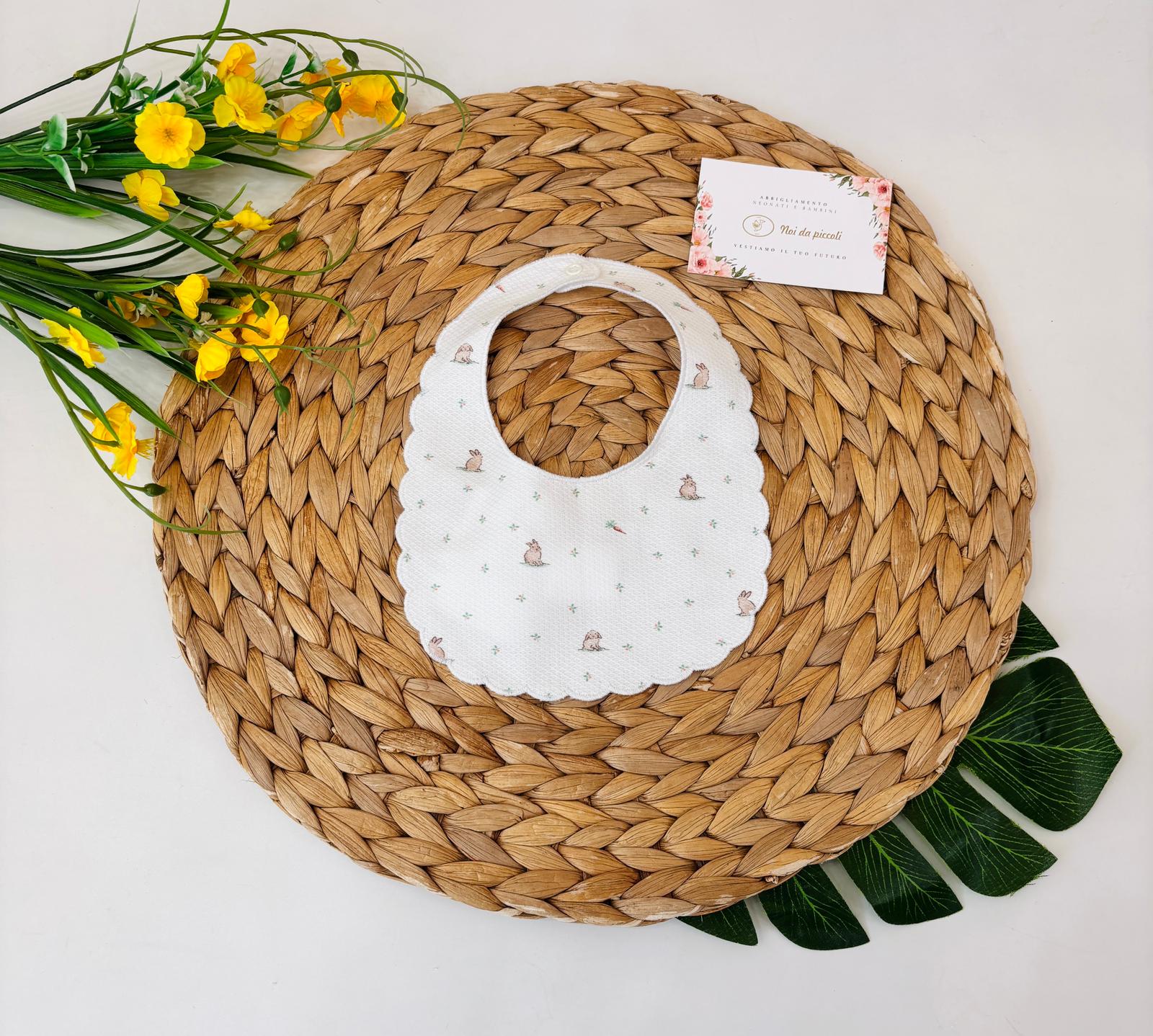 BAVETTA IN COTONE CON CONIGLIETTI BIANCO - Noi da piccoli