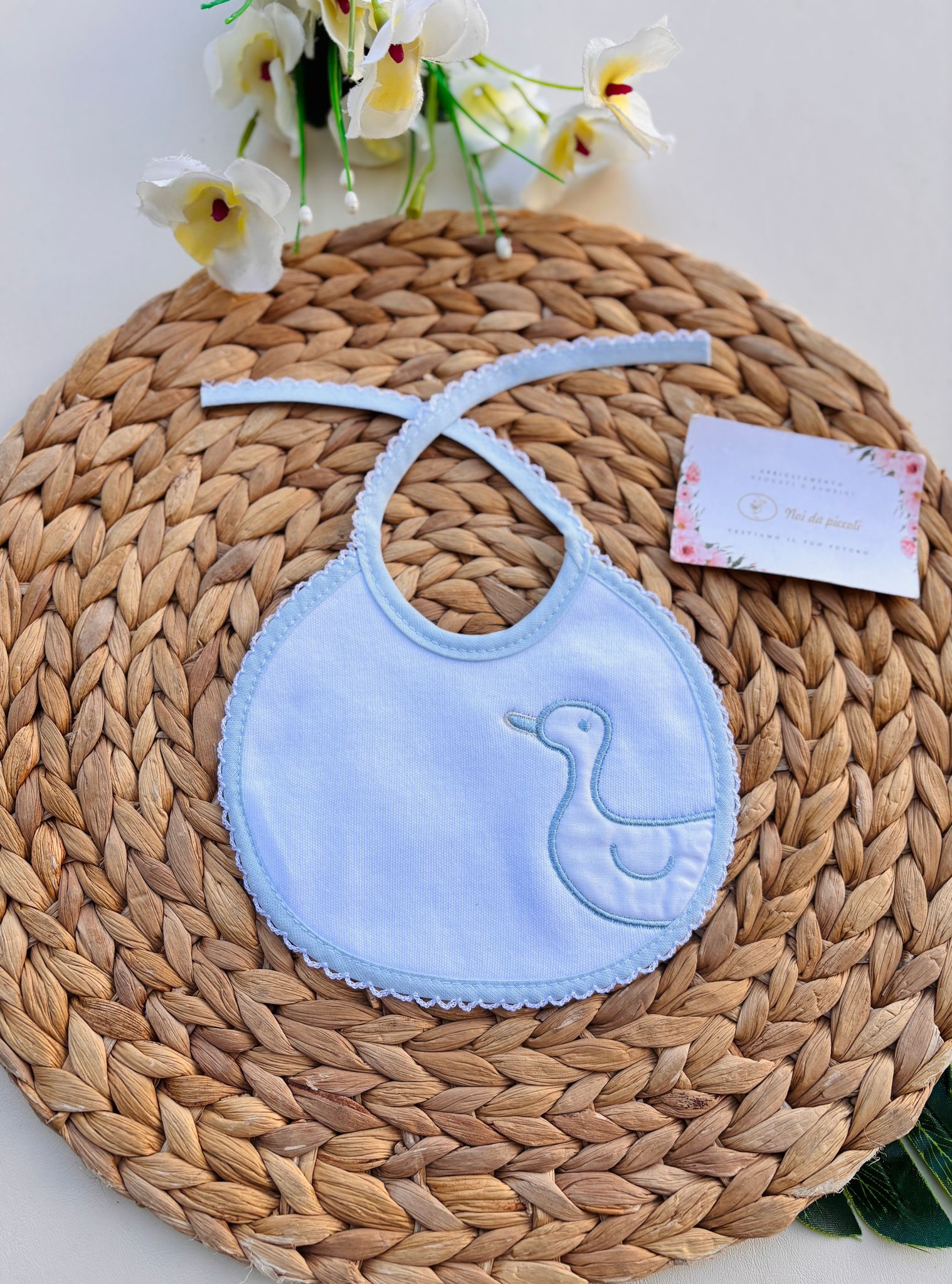 BAVETTA IN COTONE OCHETTA BIANCO CIELO - Noi da piccoli