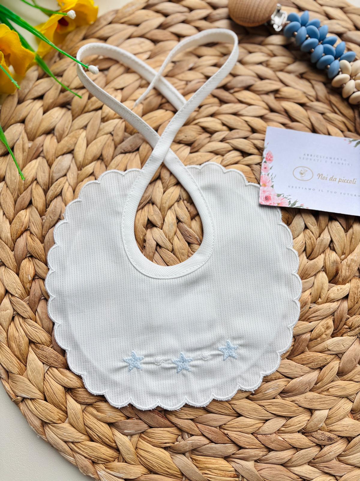 BAVETTA STELLINE E POIS 100% COTONE PIQUET Bianco Cielo - Noi da piccoli