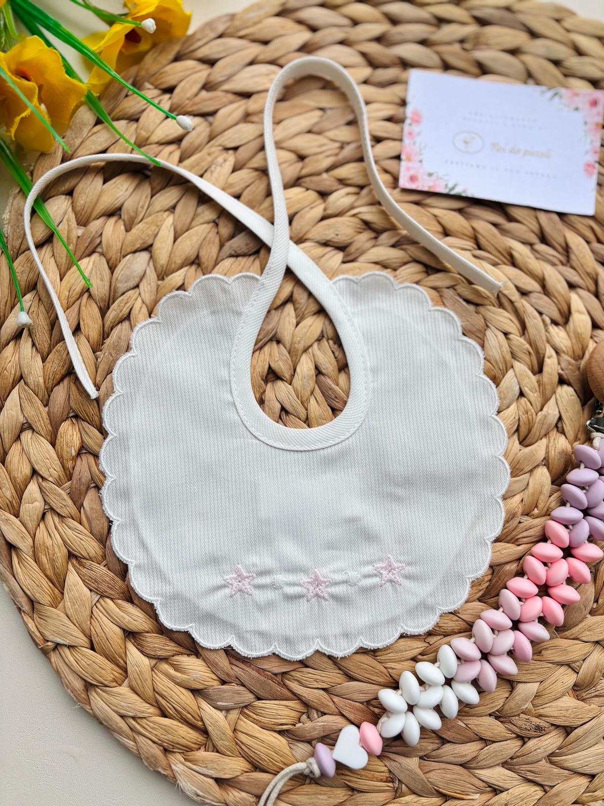 BAVETTA STELLINE E POIS 100% COTONE PIQUET BIANCO ROSA - Noi da piccoli