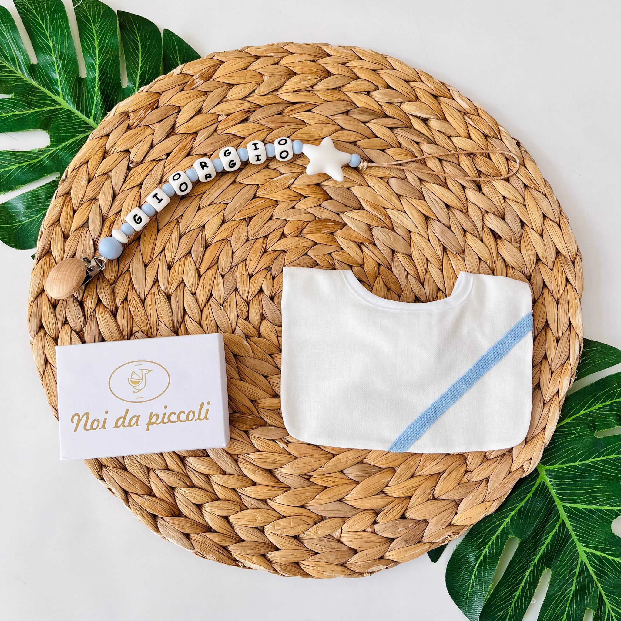 BAVETTINA CON FASCIA ANGOLARE 100 % COTONE PANNA CELESTONE - Noi da piccoli