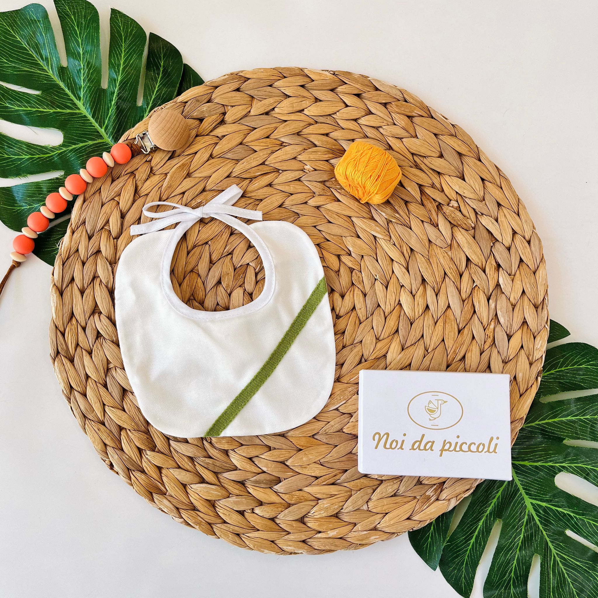 BAVETTINA CON FASCIA ANGOLARE Cotone PANNA VERDE - Noi da piccoli