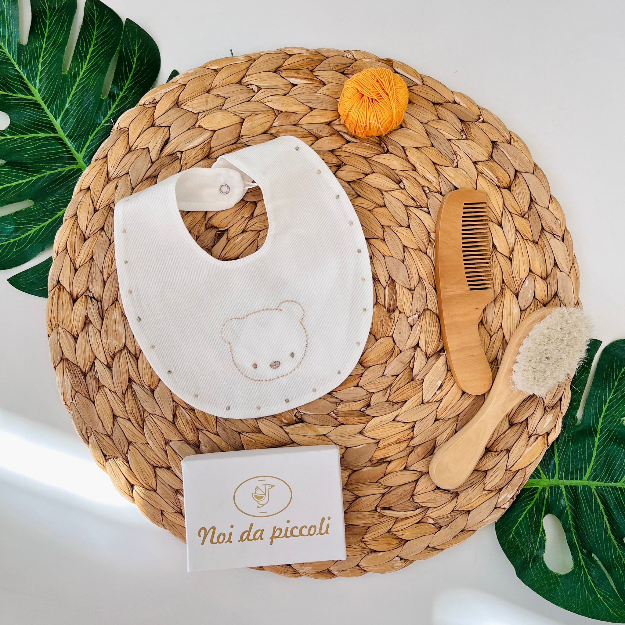 BAVETTO CON ORSETTO E PUNTINI 100% COTONE PIQUET PANNA - Noi da piccoli