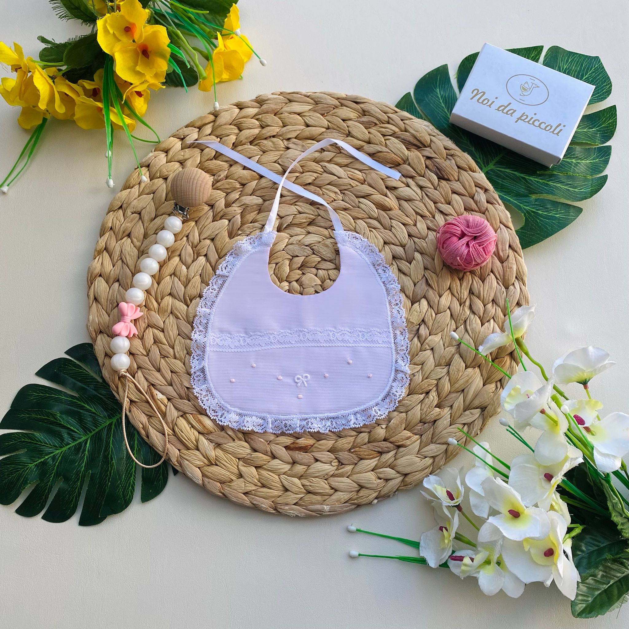 BAVETTO Cotone Rosa e bianco - Noi da piccoli