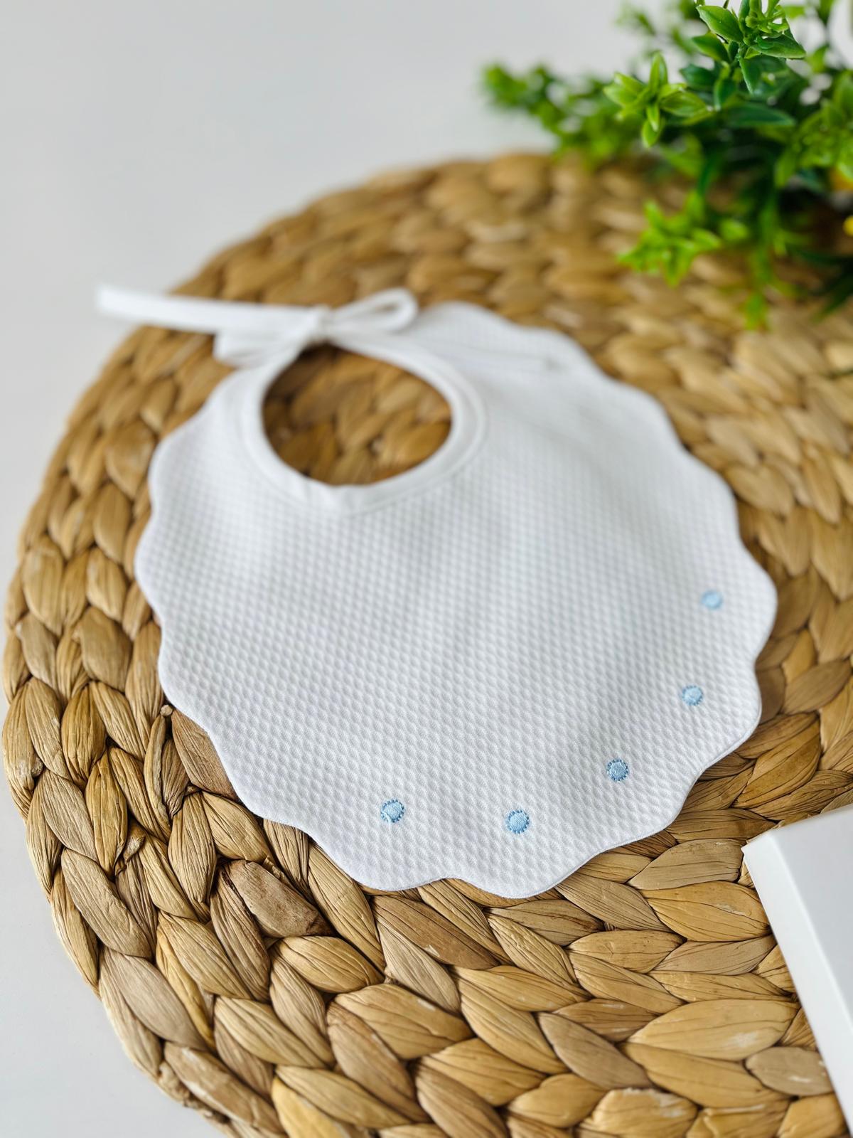BAVETTO ONDULATO BIANCO CON POIS CIELO - Noi da piccoli