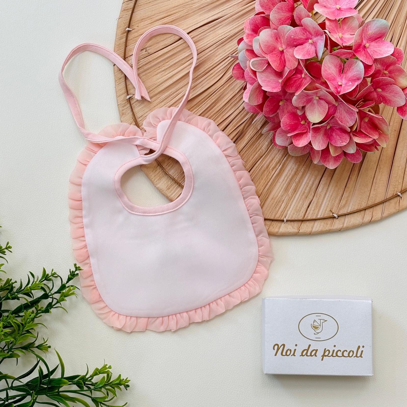 BAVETTO ORGANZA ROSA PETALI D'ORTENSIA - Noi da piccoli