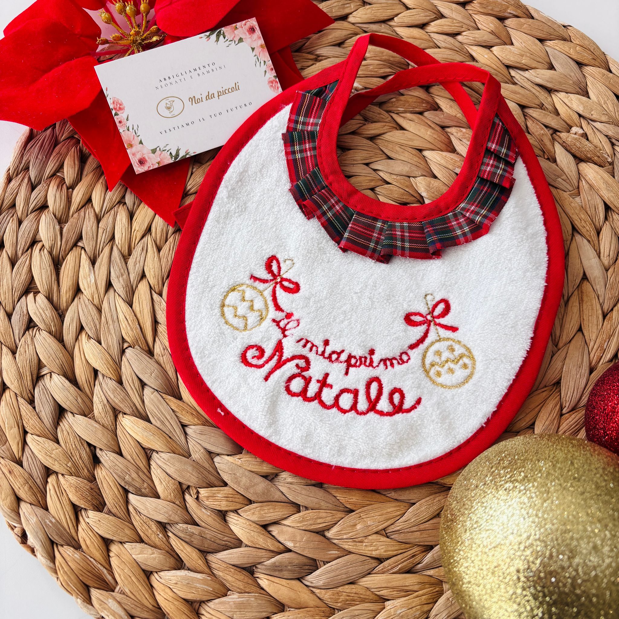 BAVETTO PRIMO NATALE MERLETTO TARTAN BIANCO - Noi da piccoli