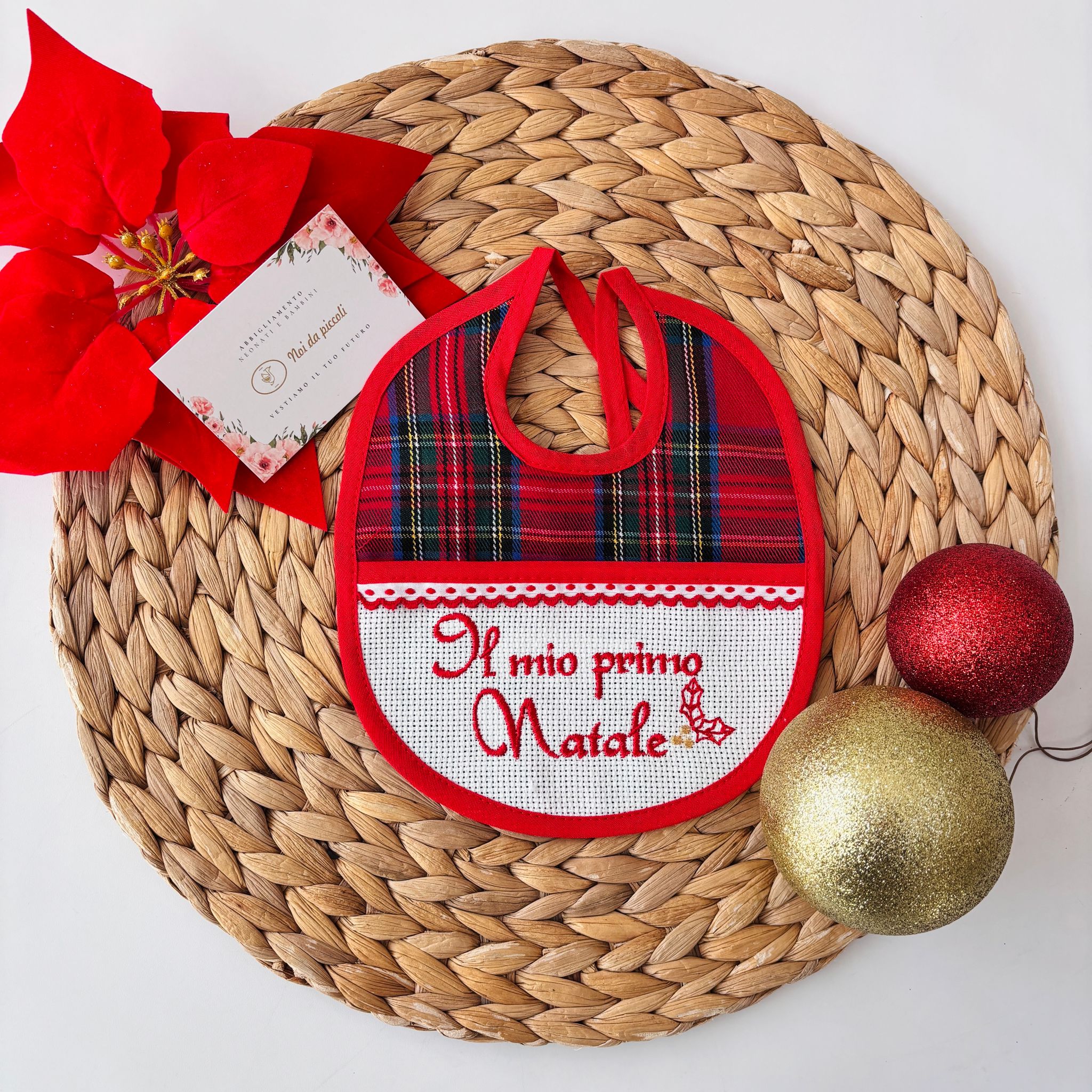 BAVETTO PRIMO NATALE TARTAN E TELA AIDA BIANCO - Noi da piccoli