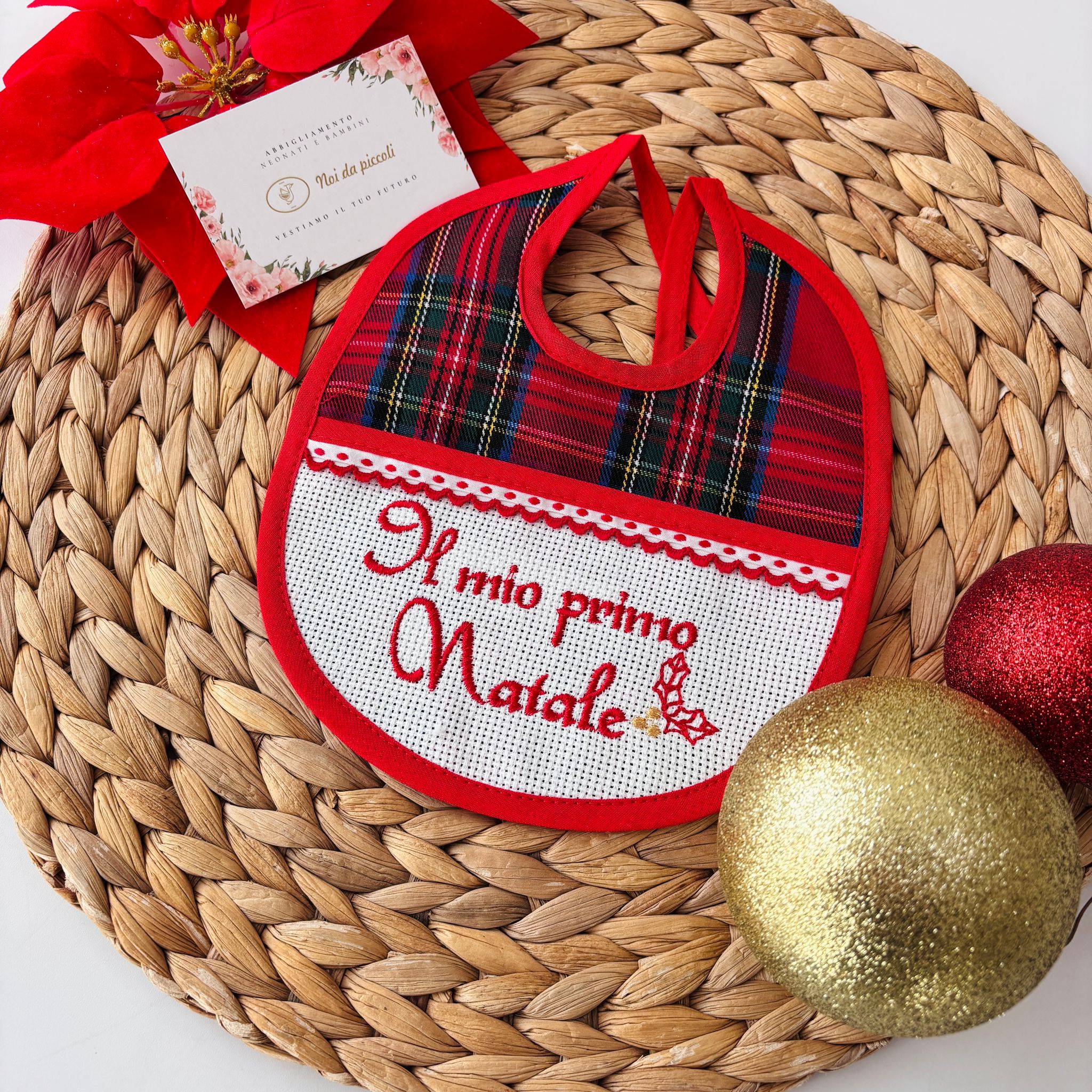 BAVETTO PRIMO NATALE TARTAN E TELA AIDA BIANCO - Noi da piccoli