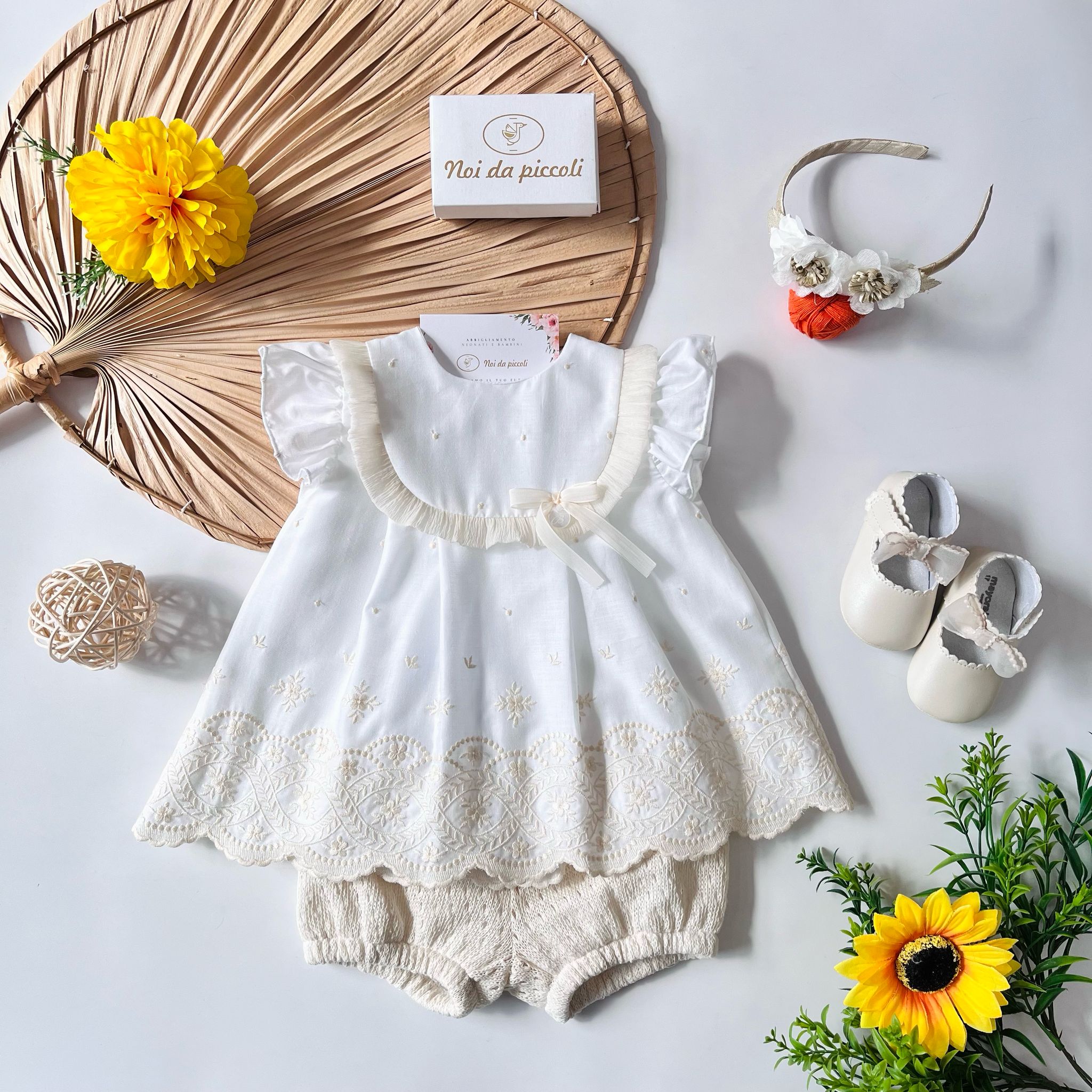 BLUSA AVORIO CON PANTALONCINO FILATO - Noi da piccoli