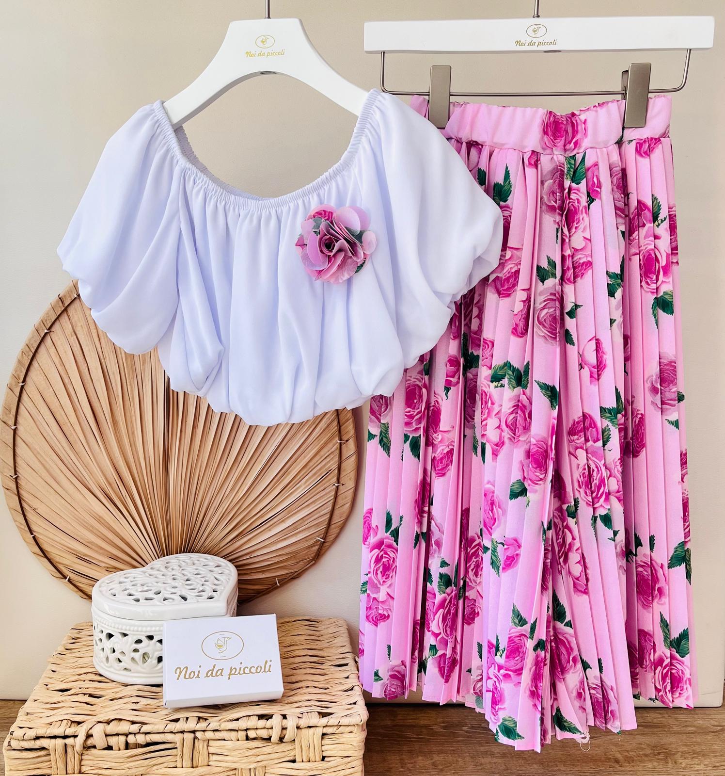 BLUSA CON GONNA PLISSETTATA ROSA - Noi da piccoli