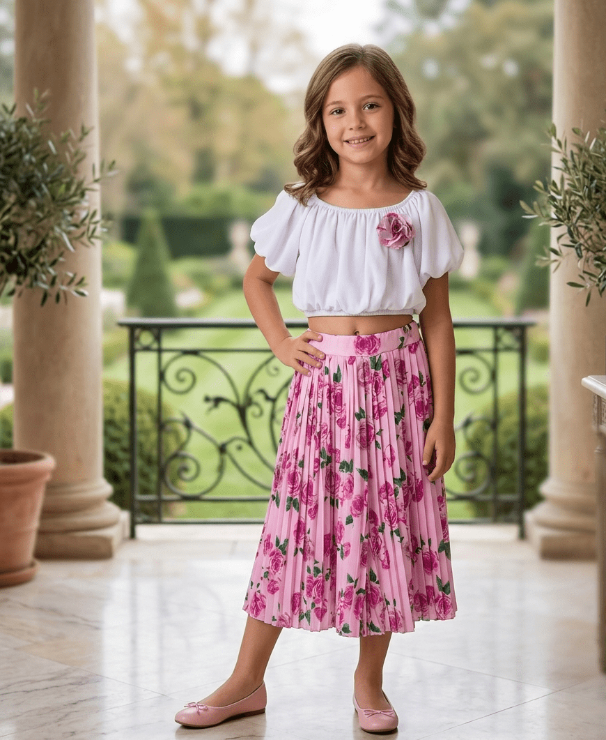BLUSA CON GONNA PLISSETTATA ROSA - Noi da piccoli